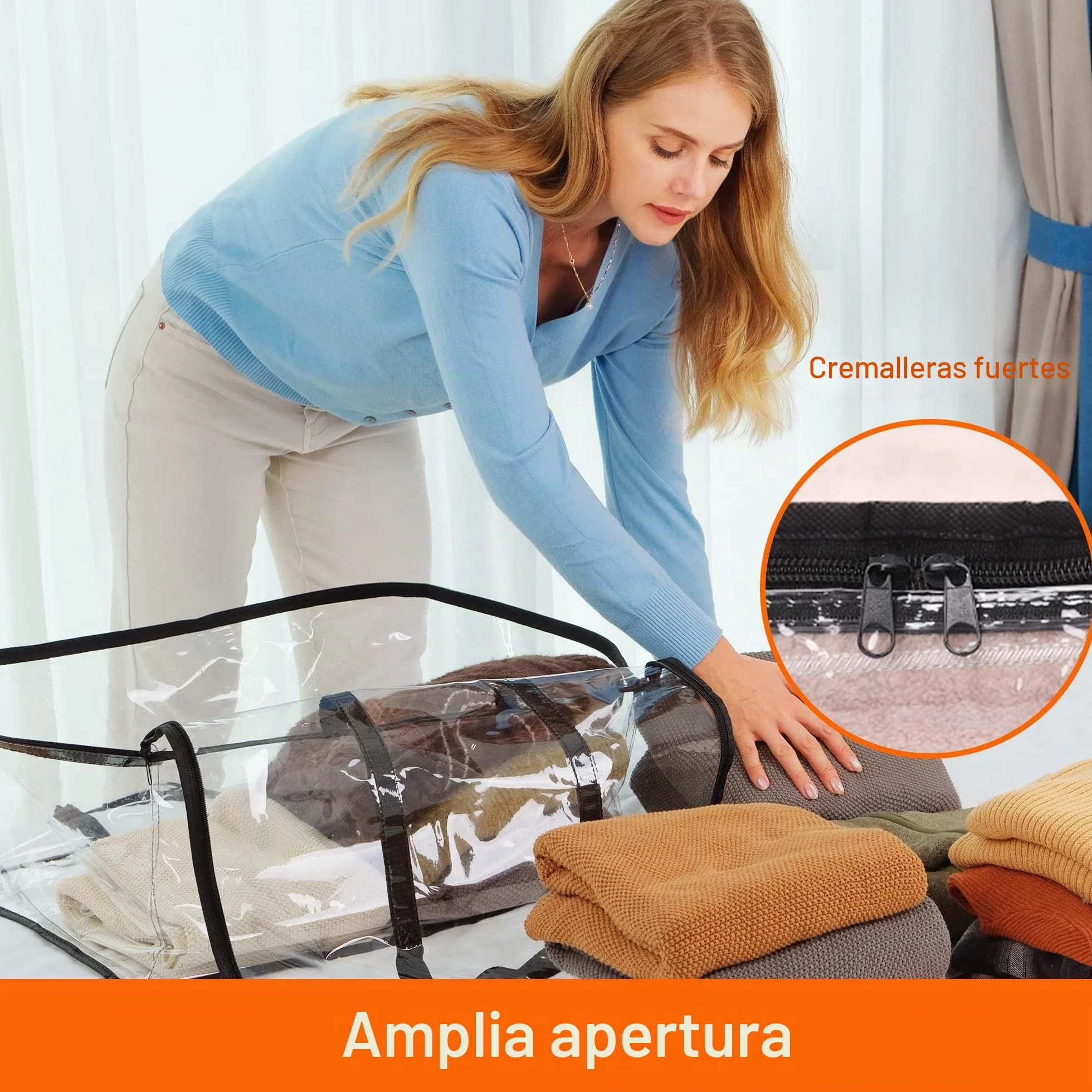 Vieshful 3 Piezas Transparentes Bolsas para Guardar Ropa, Bolsas Almacenaje Ropa Plegable 40L de PVC, Organizador Armario, Cajas Almacenaje con Asas para Edredón Mantas Mudanza Móviles Juguetes
