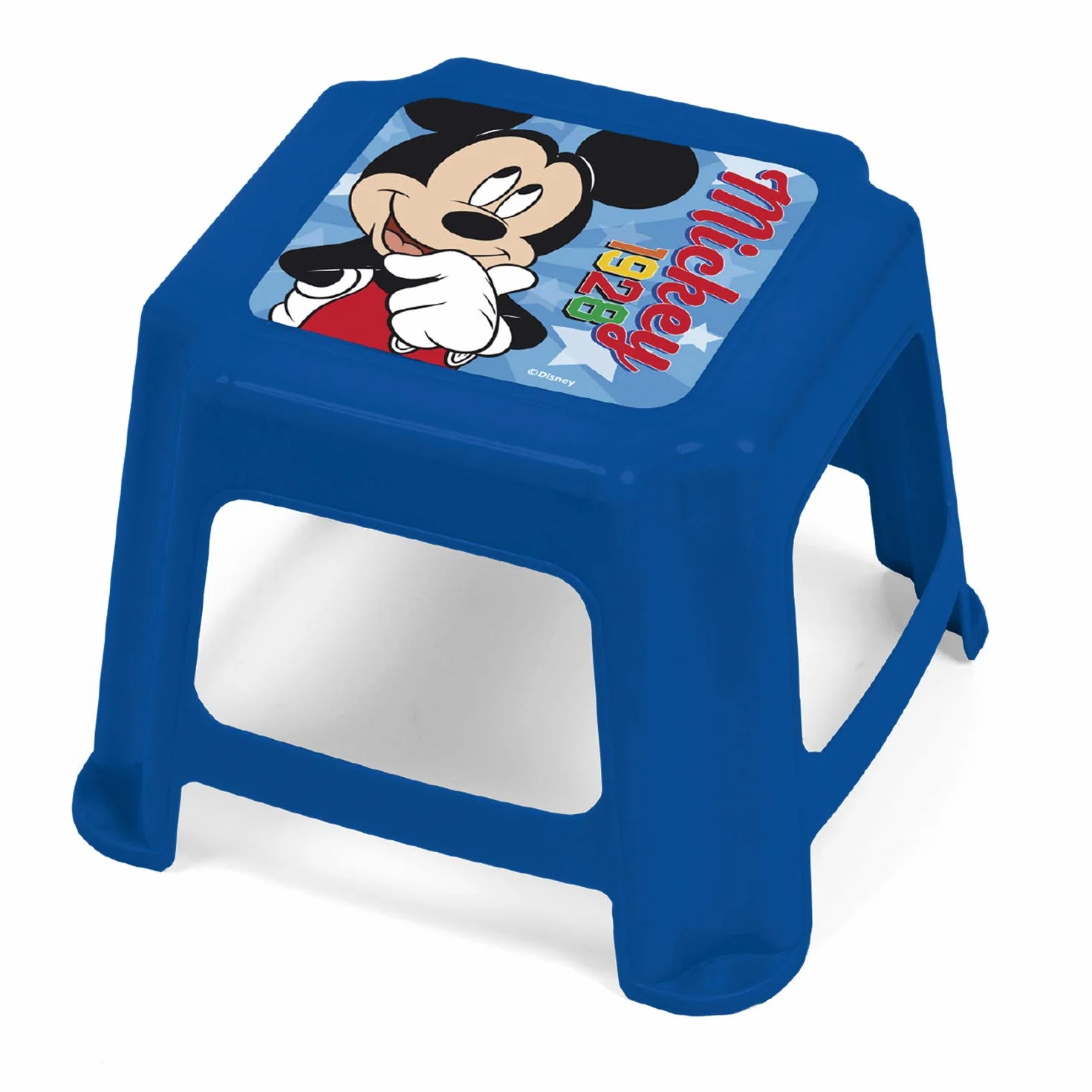 ARDITEX Taburete Bajo Infantil Apilable de Mickey Mouse, Asiento de Plástico para Niños, Resistente y Seguro para Sentarse o Subirse, Apto para Baño, Cocina, Habitación, 27 x 27 x 21 cm, Azul