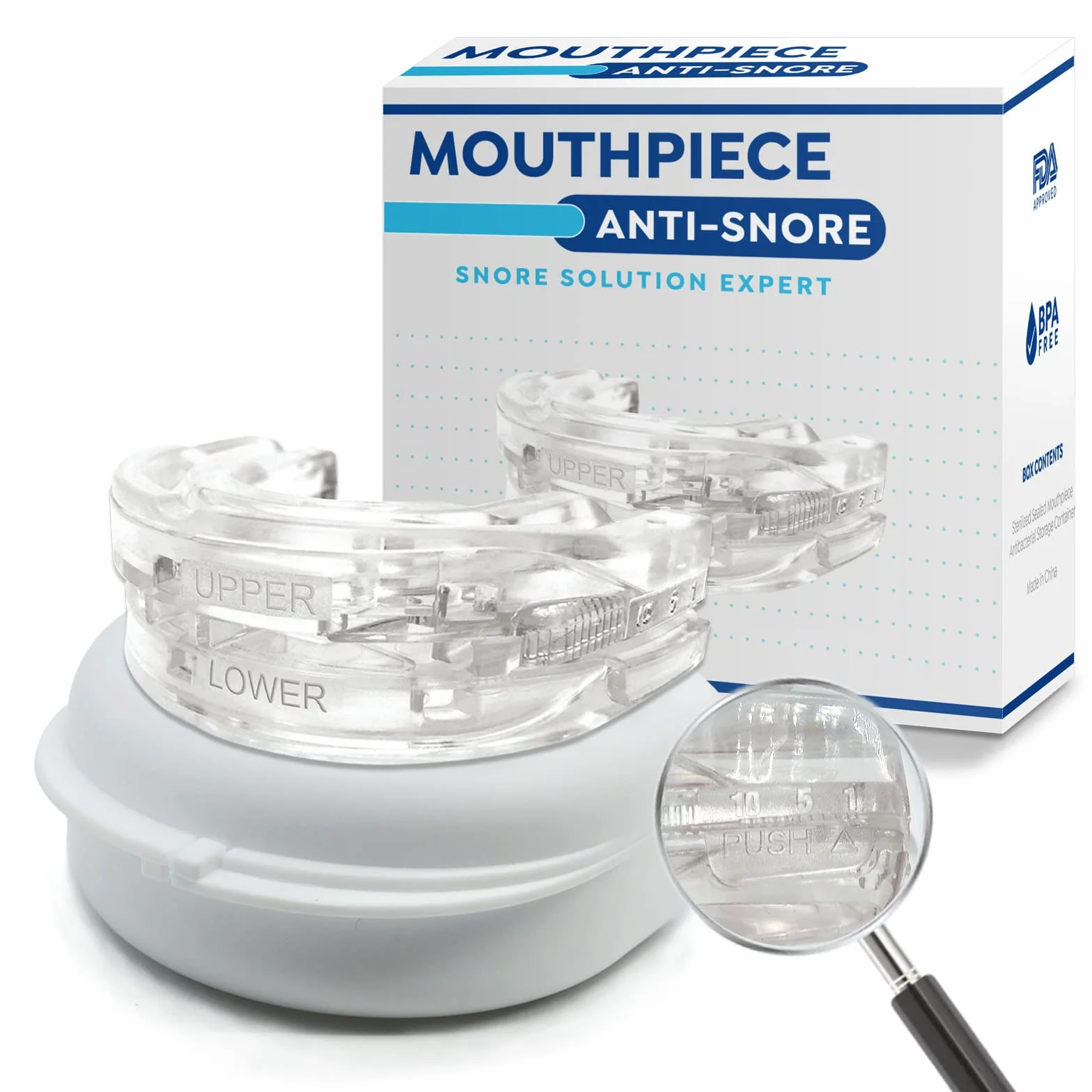 Protector Bucal Antirronquidos, Boquilla De Avance Mandibular, Dispositivo Antirronquidos De Grado Médico, Boquilla para Dormir Personalizable (White Anti Snoring Mouthp 2PCS)