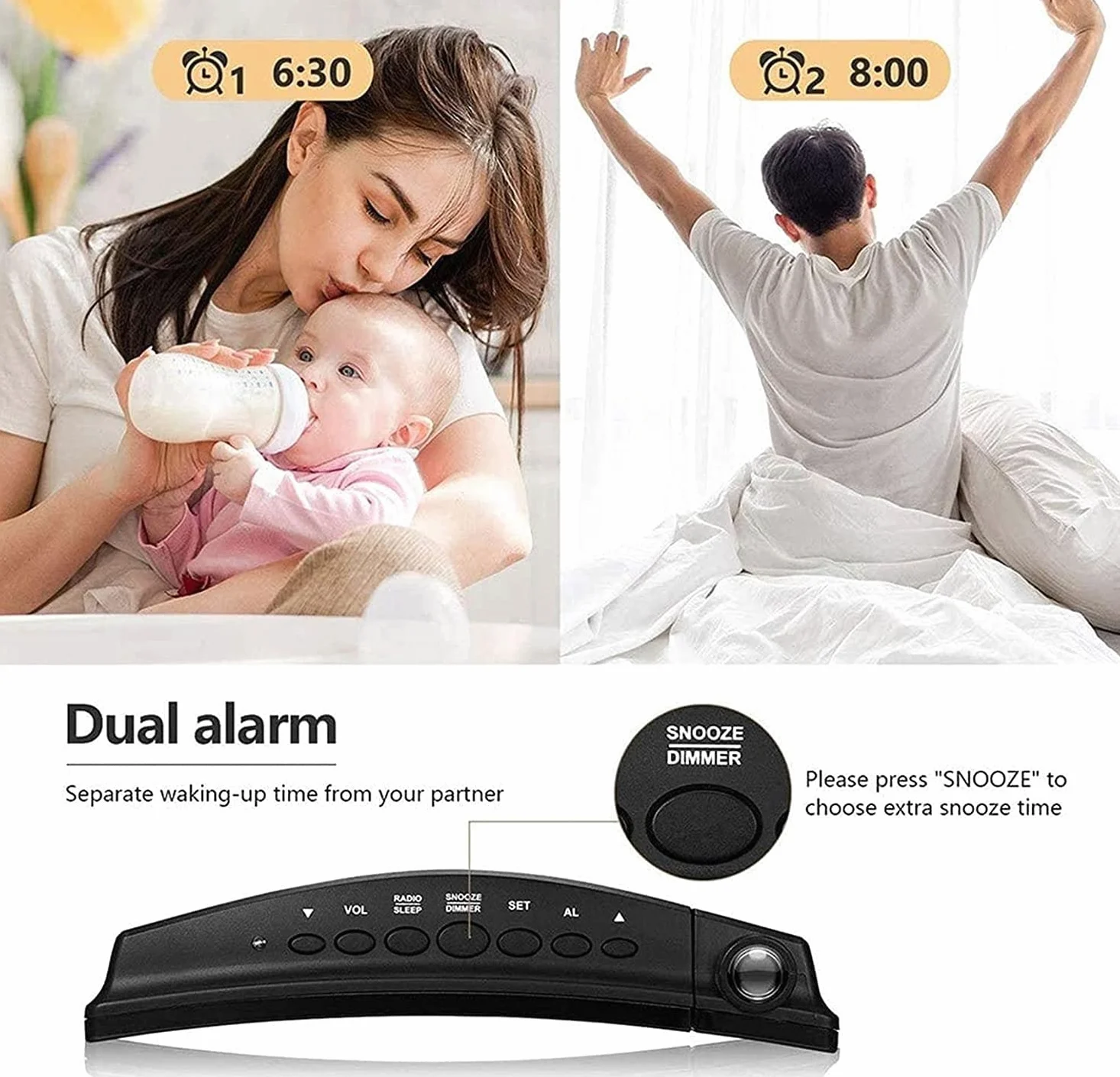 Despertador, Pequeños Relojes de Noche con Puerto USB for Cargar, Temperatura(White)