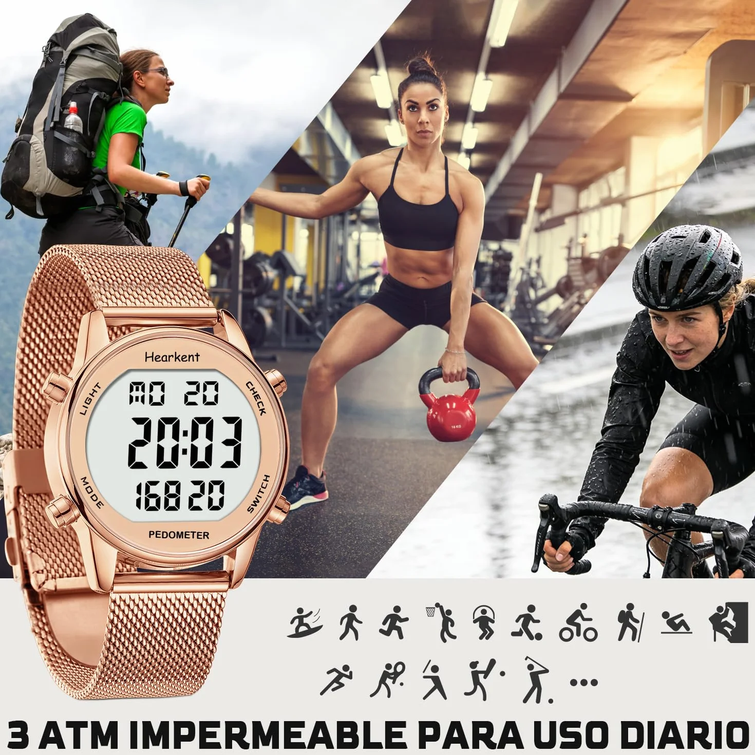 Reloj con podómetro para Caminar, rastreador de Pasos para Mujer con Contador de calorías, Reloj Deportivo Digital Resistente al Agua hasta 30 m, sin Necesidad de Cargar ni de Usar una aplicación