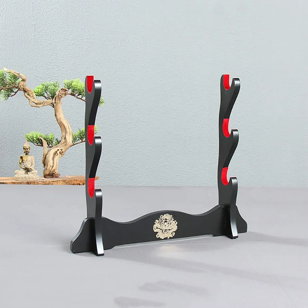 Soporte de Katana Acolchado de Terciopelo Japonés - Estante de Exhibición de Samurai para Toda la Espada, 3 Niveles