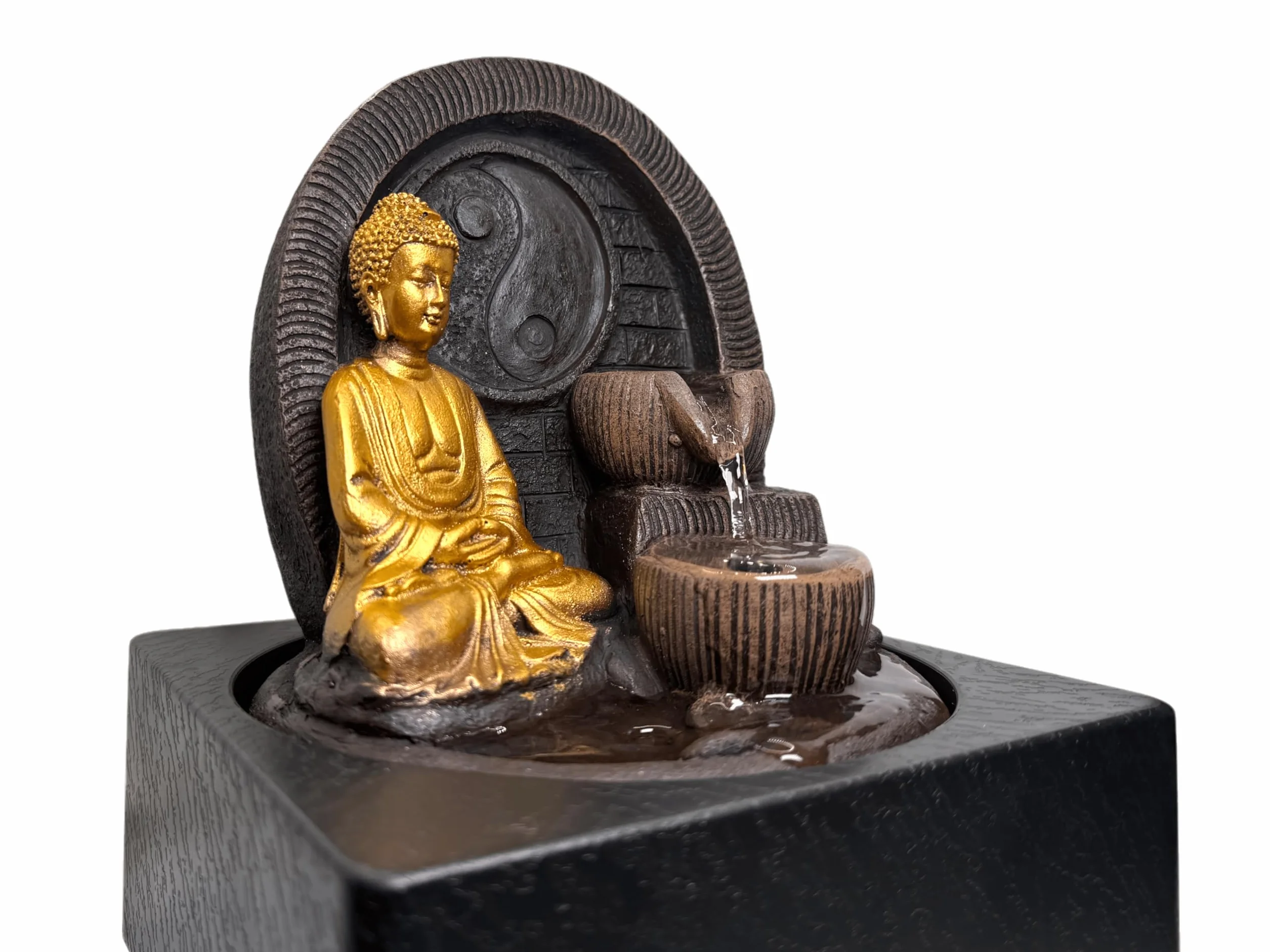 HOSTENATURA Fuente de Buda con LED 18x18x23cm - Fuente de Interior de Resina