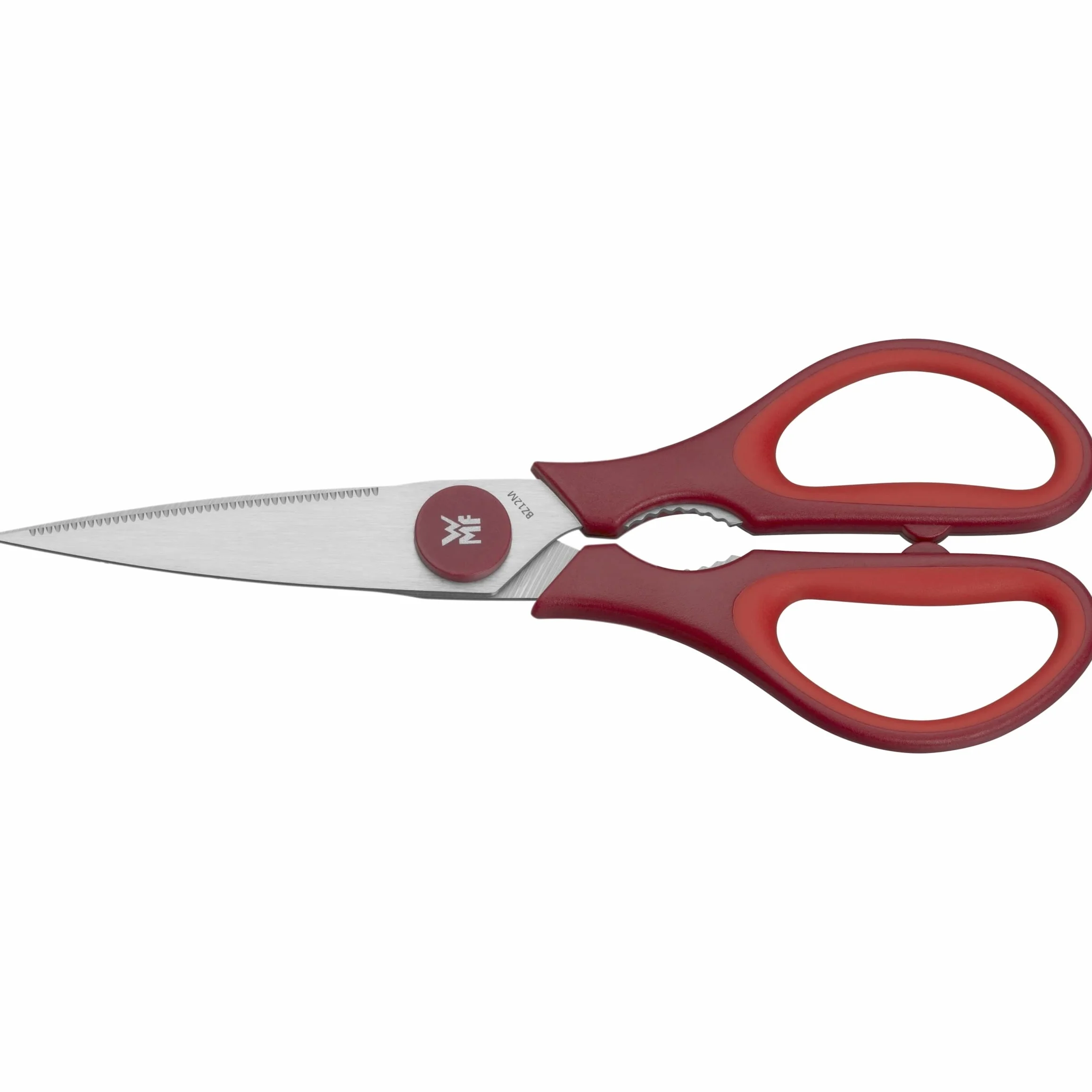 WMF Touch - Tijeras de Cocina 21 cm, Tijeras para el Hogar con Corte de Sierra y Abridor Integrado, Aptas para Diestros y Zurdos, Acero Inoxidable Cromargan, Rojo