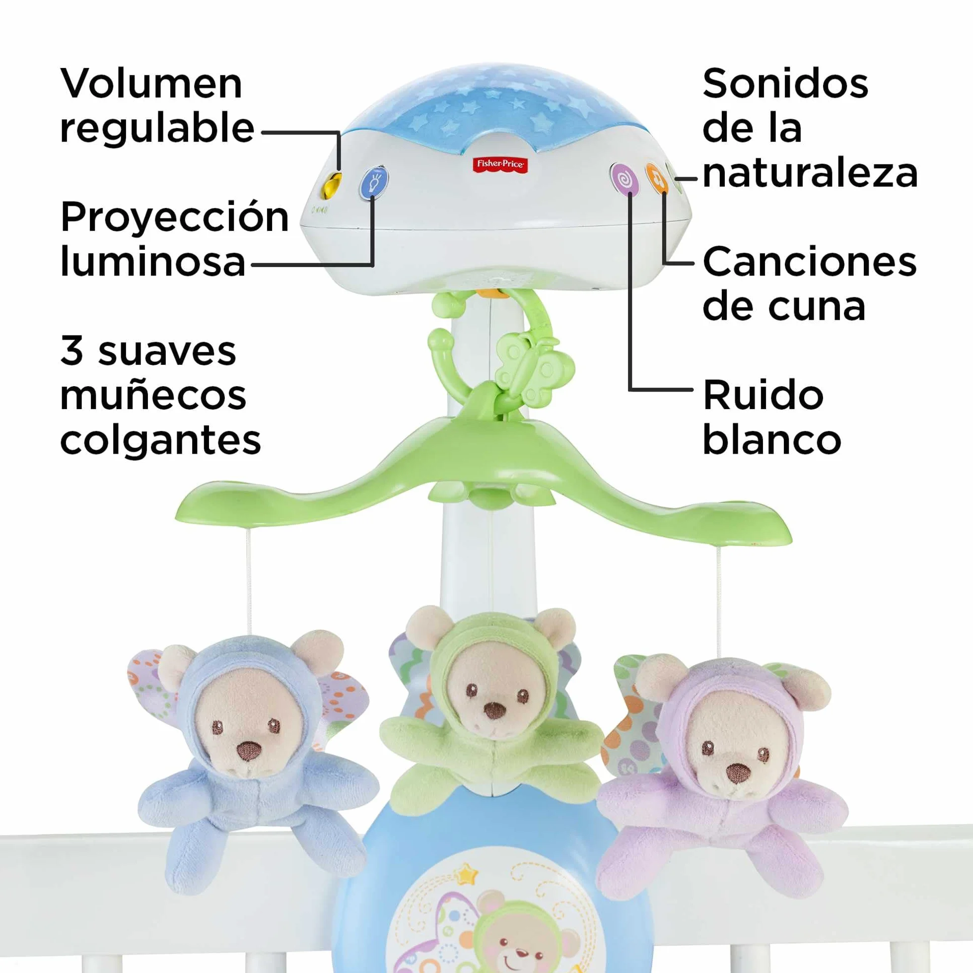Fisher-Price Móvil Ositos Voladores CDN41 para Bebés 0+ Meses con 3 Opciones de Sonido y Control Remoto