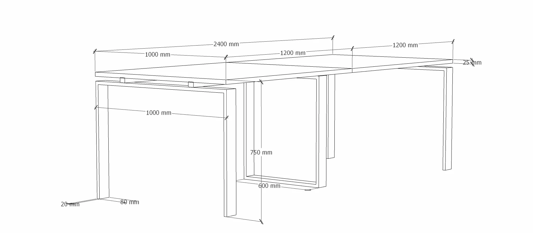 Mesa de 240x100 con Estructura metálica Marco Abierto Gris Grafito y Tablero melaminado Ideal para Sala de Juntas, reuniones, conferencias (Nogal)