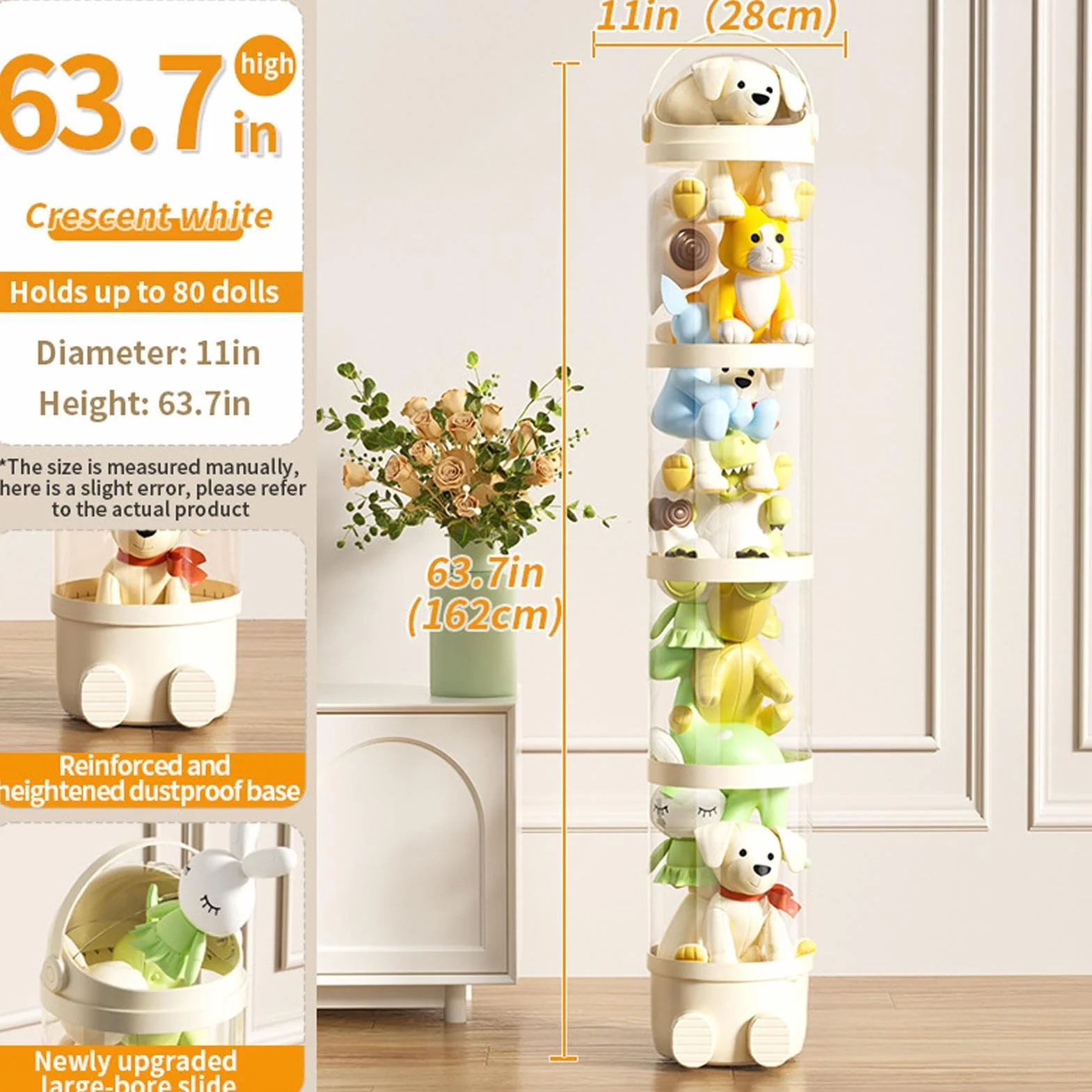 Rollo de almacenamiento de peluche 162 cm organizador infantil con 4 compartimentos