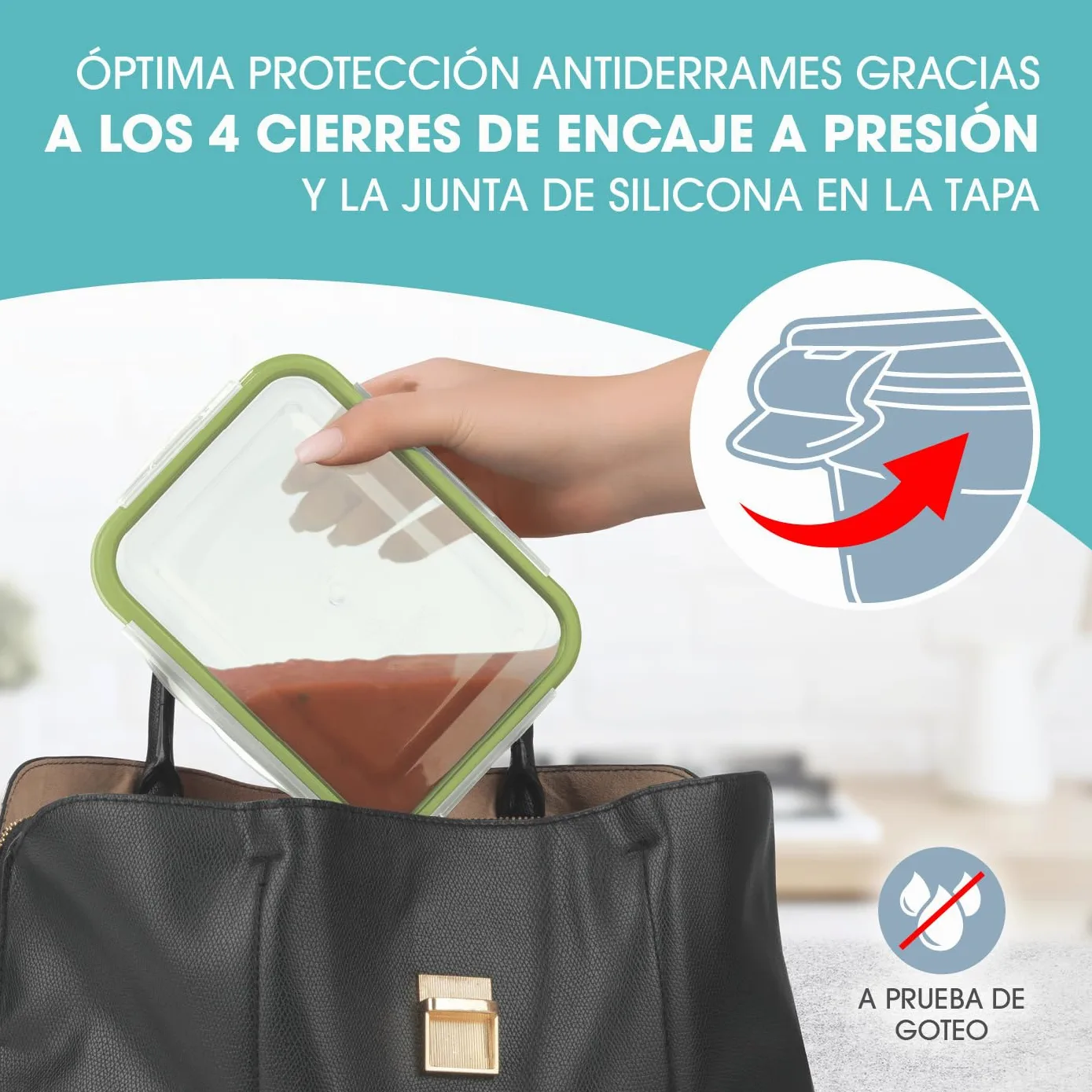 GOURMETmaxx Juego de 4 recipientes de vidrio herméticos | Aptos para el lavavajillas, el microondas y el congelador | Tapa con junta de silicona y cierre de 4 clics | Verde lima