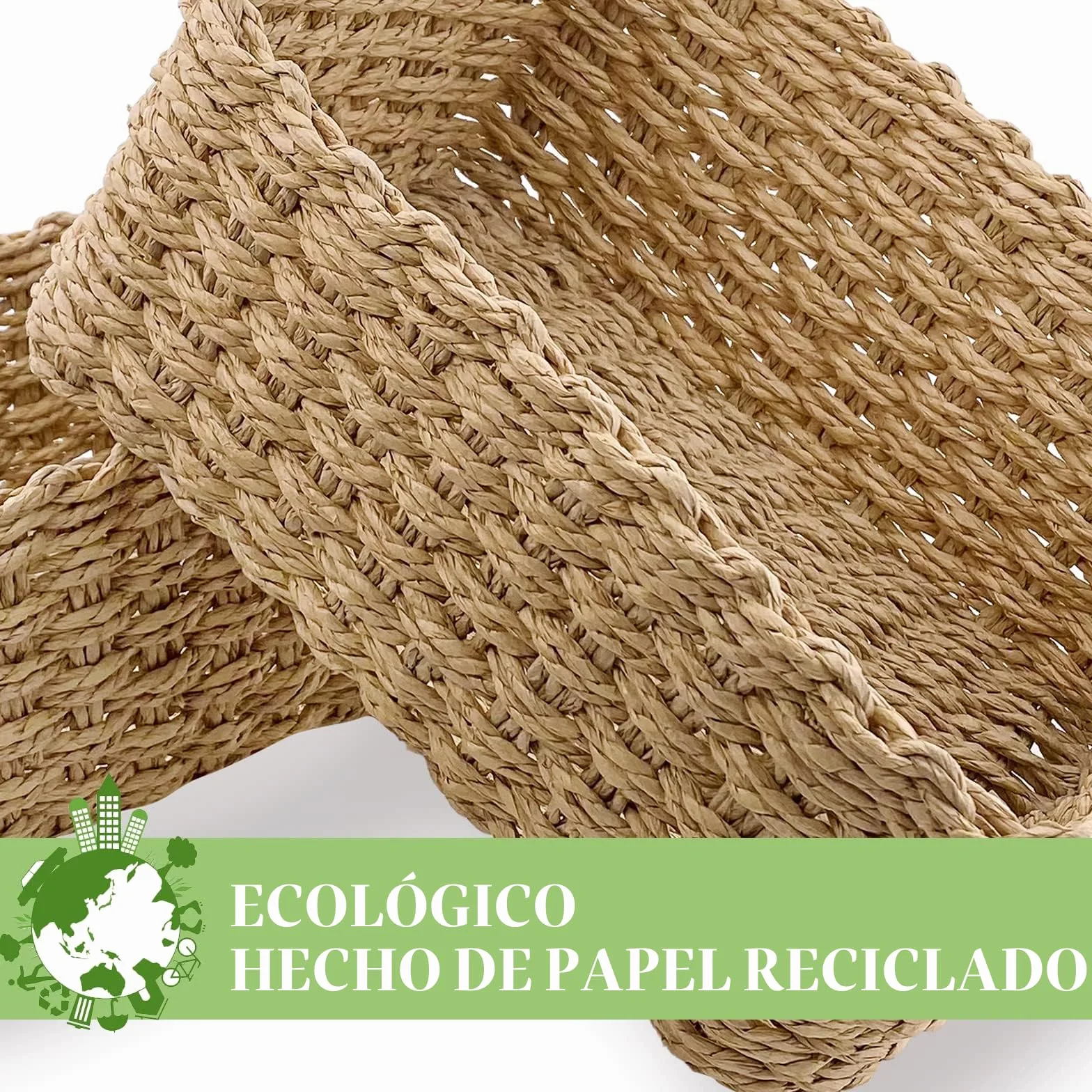 Organizador de Cajones Baño Almacenaje Juego de 4 Cestas Cuerda Papel Reciclable Amarillo
