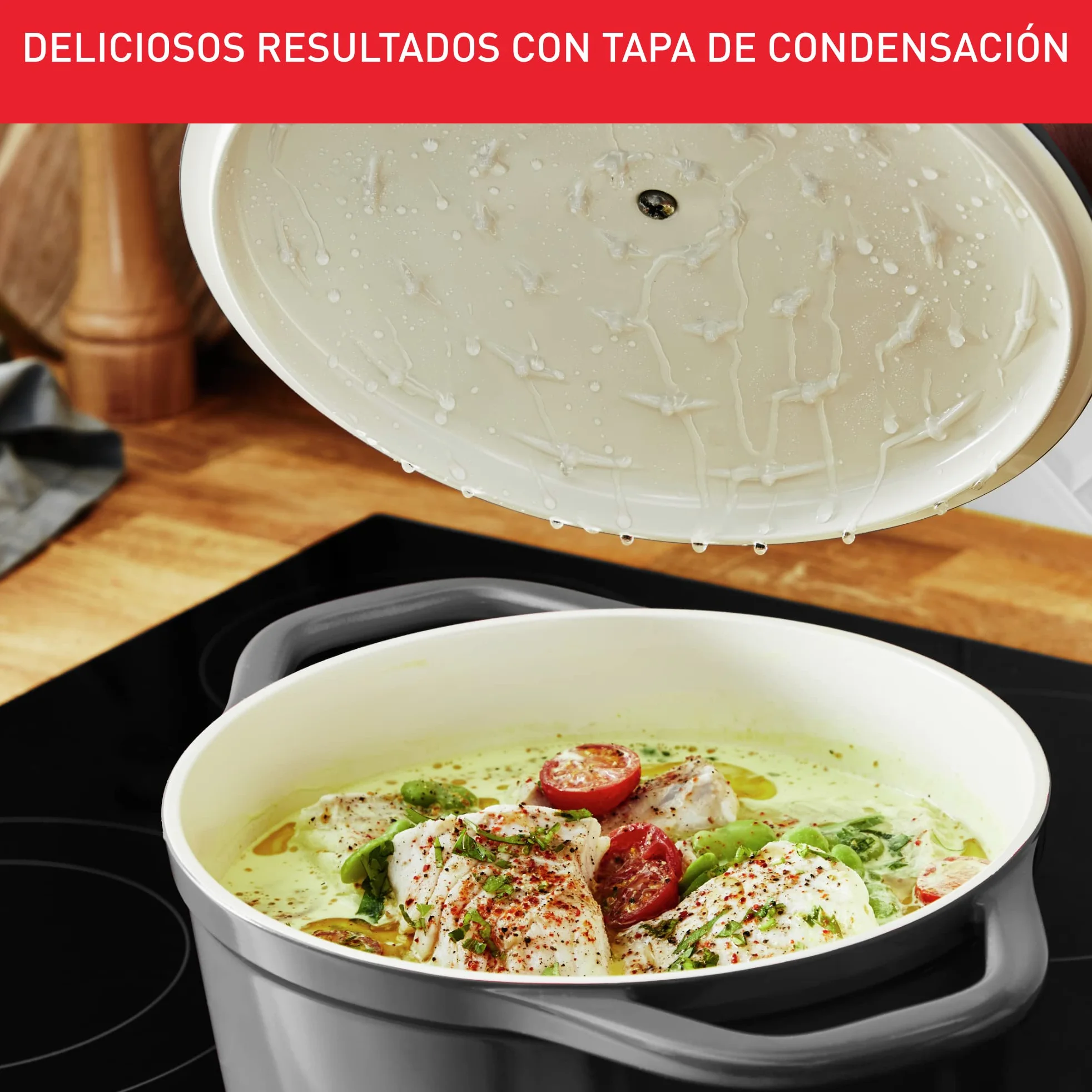 Tefal Cocotte Air 24 cm - cazuela de aluminio fundido de 4,7 L de capacidad, revestimiento cerámica, resultados tiernos, apto para horno y cocinas convencionales, incluso inducción, apto lavavajillas