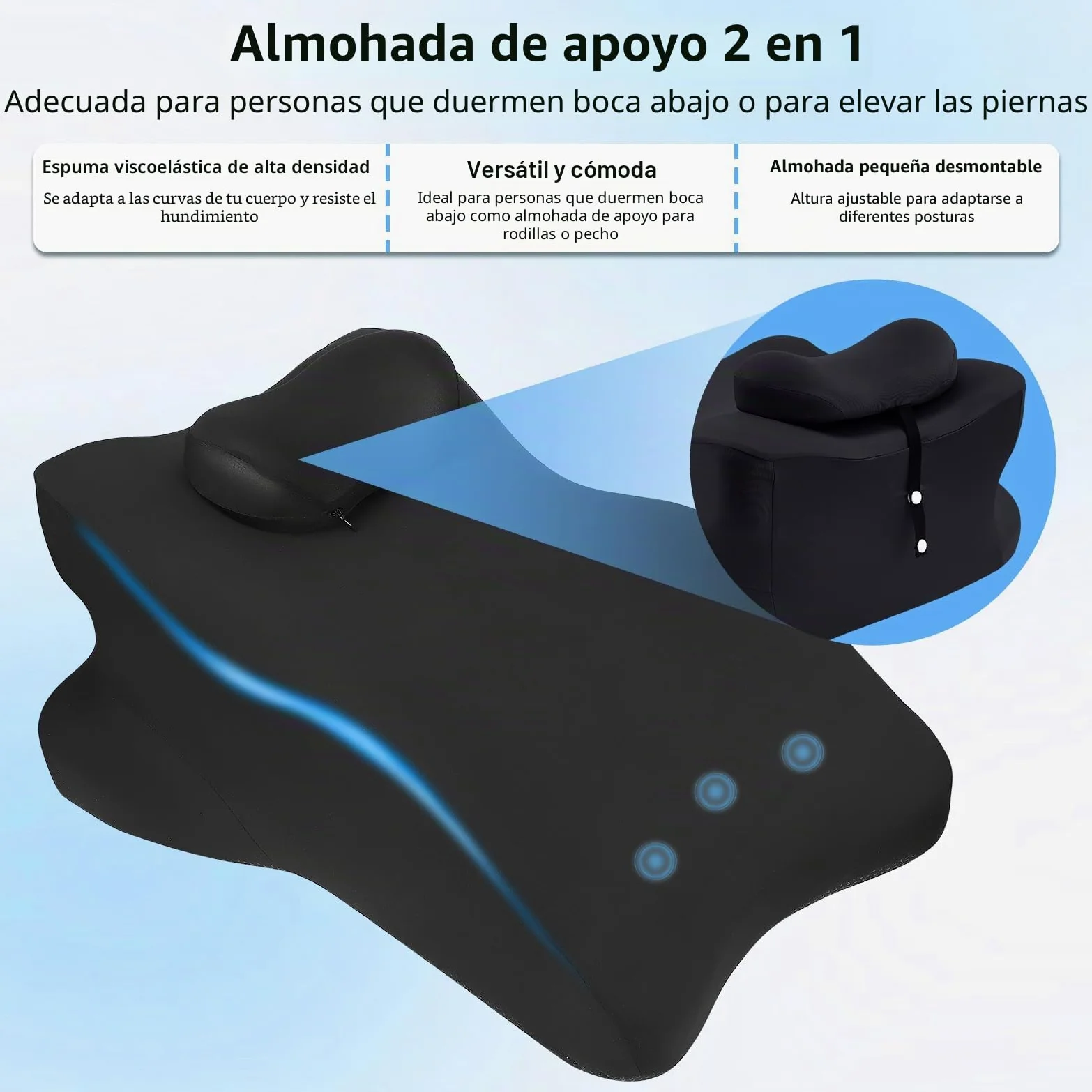 Almohada 4 en 1 para cojín venoso, espuma de memoria, cojín ergonómico cómodo, mejora la circulación sanguínea, almohada para piernas para piernas, pies, espalda, sofá, cama (negro)