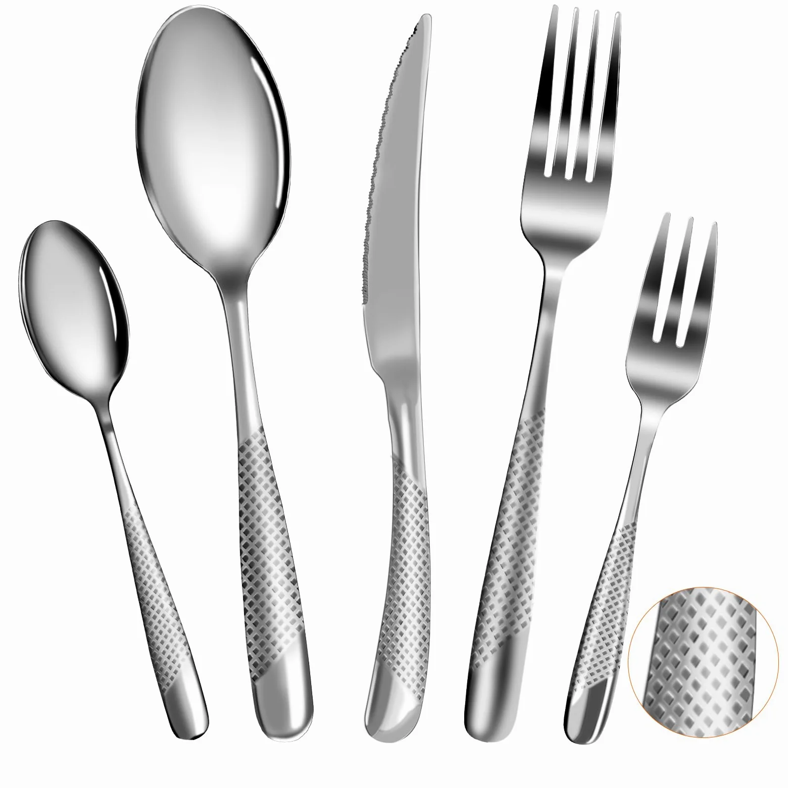 Cubiertos 40 piezas, Kit Cubiertos Individuales Acero Inoxidable para 8 personas, omprend cuchillos/tenedores/cucharas, lavable en lavavajillas, fácil de limpiar
