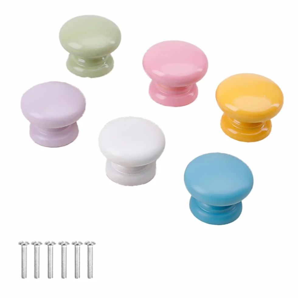 Achengqi 6 Piezas Pomo de Armario Redondo Cajón Vistoso Pomos Pomo Puerta Armario Decorativos Tiradores para Cajones Infantiles para Muebles para Gabinetes de Dormitorio de Niños Cajones