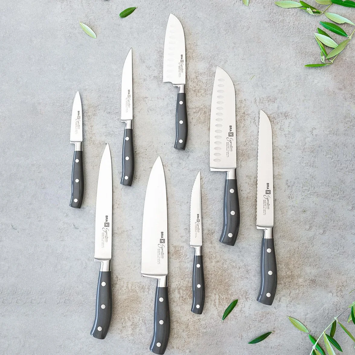 BRA Signature | Cuchillo santoku 130 mm, Acero Inoxidable alemán forjado con Molibdeno Vanadio, Mango Remachado ABS, Diseño Ergonómico, Hoja 1,6 mm espesor
