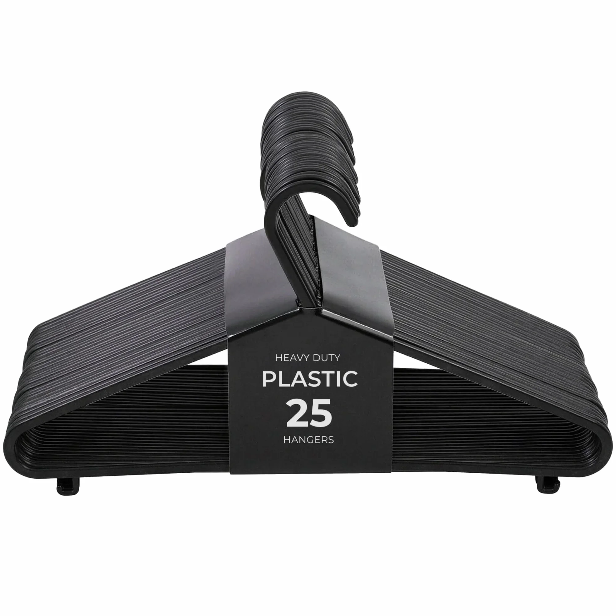 Roe Tenpo Perchas para Abrigos, Paquete de 25 Unidades, Color Negro, Perchas de plástico para Ropa para Adultos, duraderas y Ligeras, diseño Antideslizante Que Ahorra Espacio para Camisas, Chaquetas