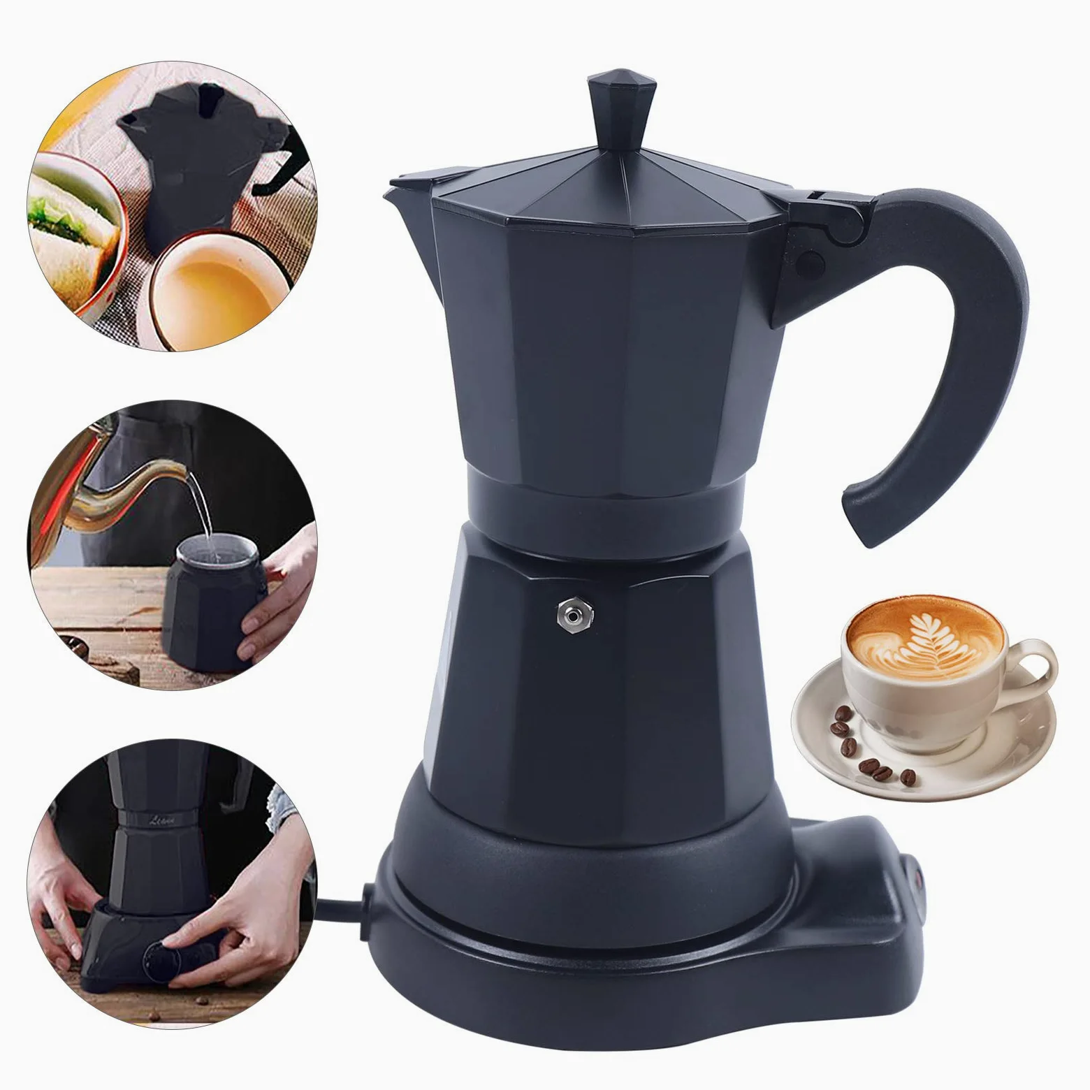 Máquina de Café Espresso Eléctrica Automática de 300 ml, con Base Separada, Aluminio, Cafetera Espresso Eléctrica Moca, 220-240 V