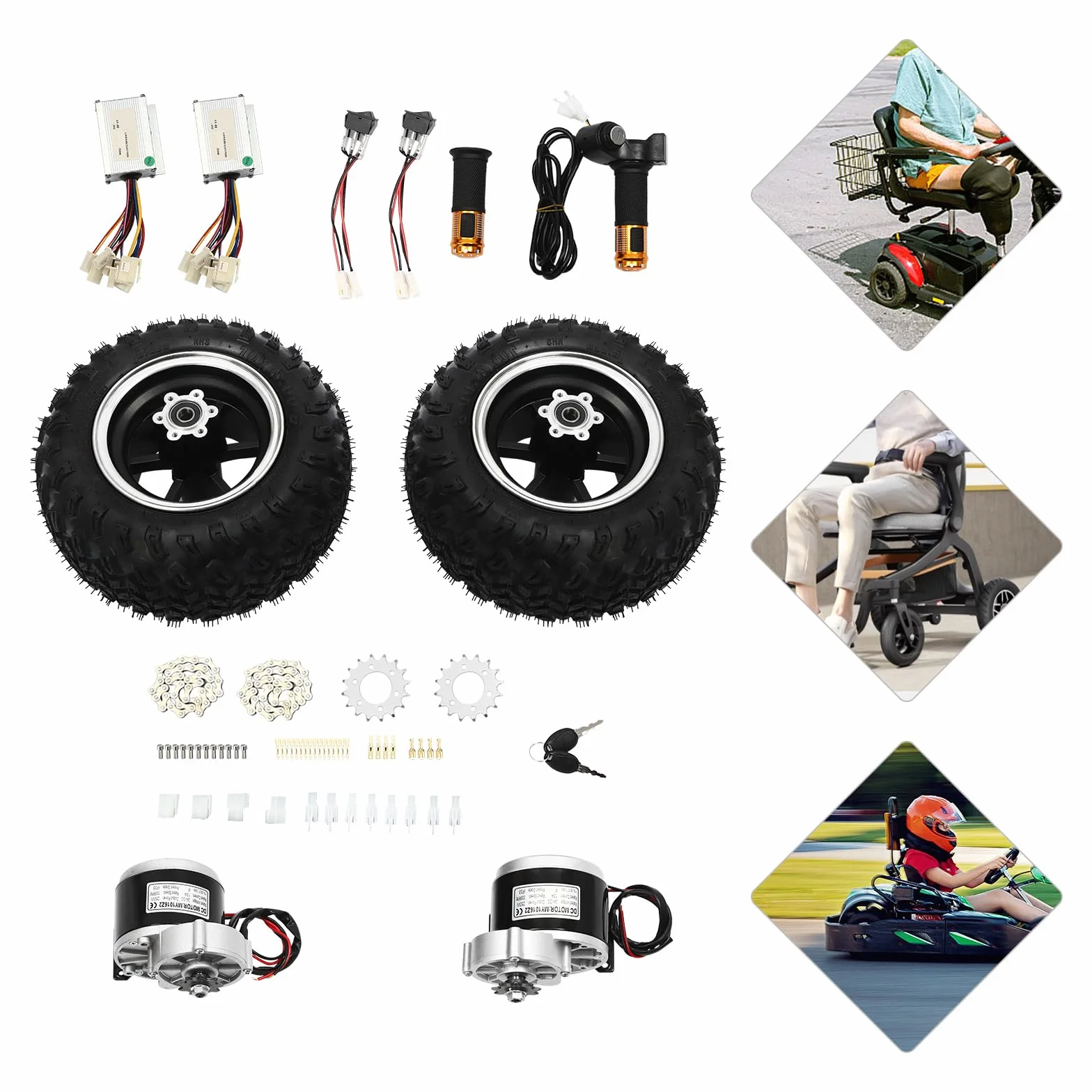 Kit de conversión de rueda neumática 250 W para scooter eléctrico, engranaje motor, 25 km/h, IP33, carga 150 kg