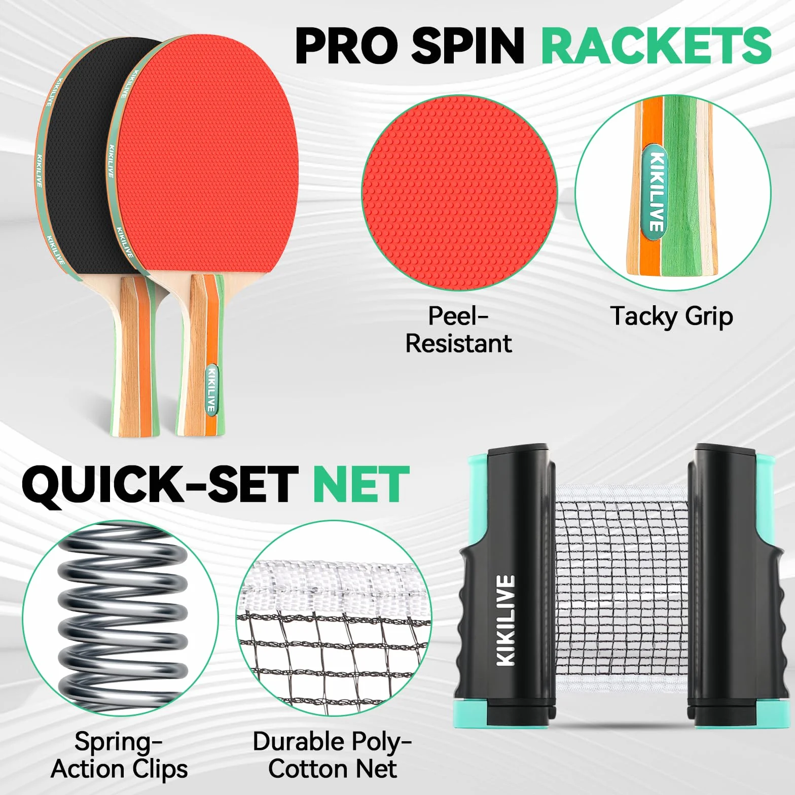 Set de Ping Pong Portátil con Red Extensible, 2 Paletas, 6 Pelotas y Bolsa de Transporte