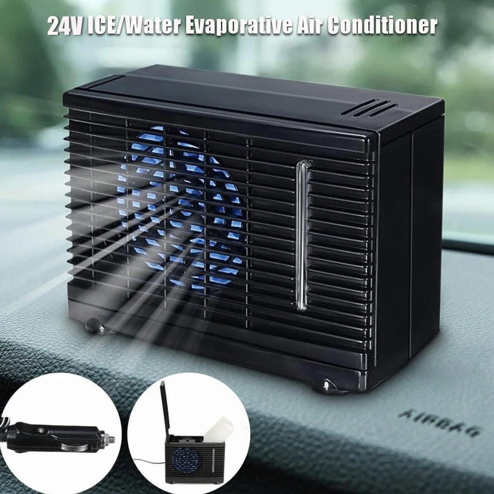 Aire Acondicionado Portátil para Coche de 24 V, Mini Ventilador Enfriador de Aire Evaporativo con Tanque de Agua Fría para Camión, Hogar, Camping (Negro)
