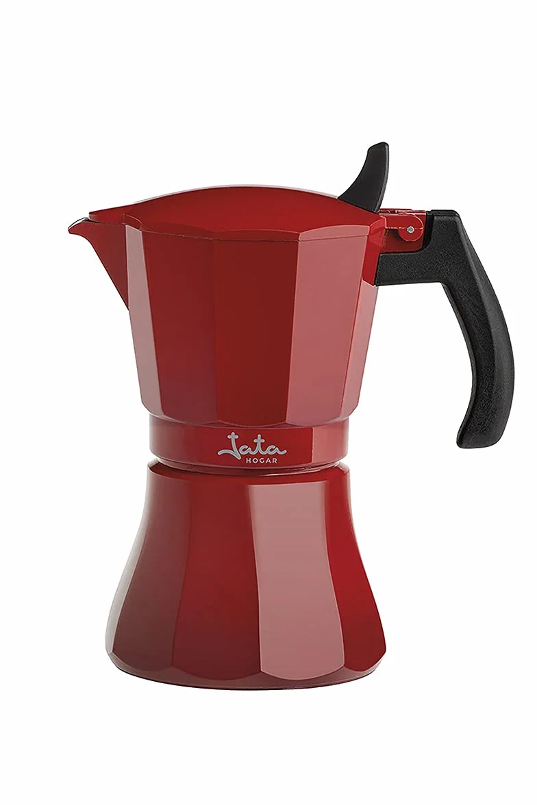 Jata HCAF2012 - Cafetera Italiana Inducción, Capacidad 12 Tazas, Apta para Todo Tipo de Cocinas, Cuerpo Aluminio, Roja