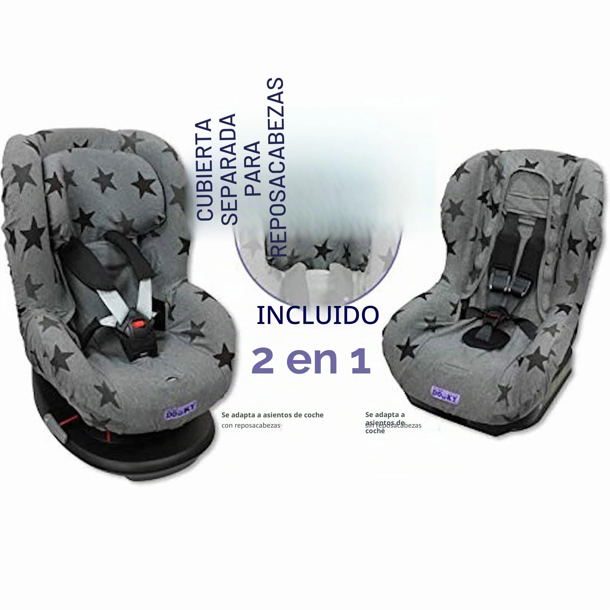 Dooky Grey Stars Funda De Asiento Infantil (ajuste Universal Para Muchos Modelos Populares, Grupo De Edad 1+ 9 - 18 Kg, Sistema De Cinturón De 3 Y 5 Puntos) (126826), Gris Con Estrellas