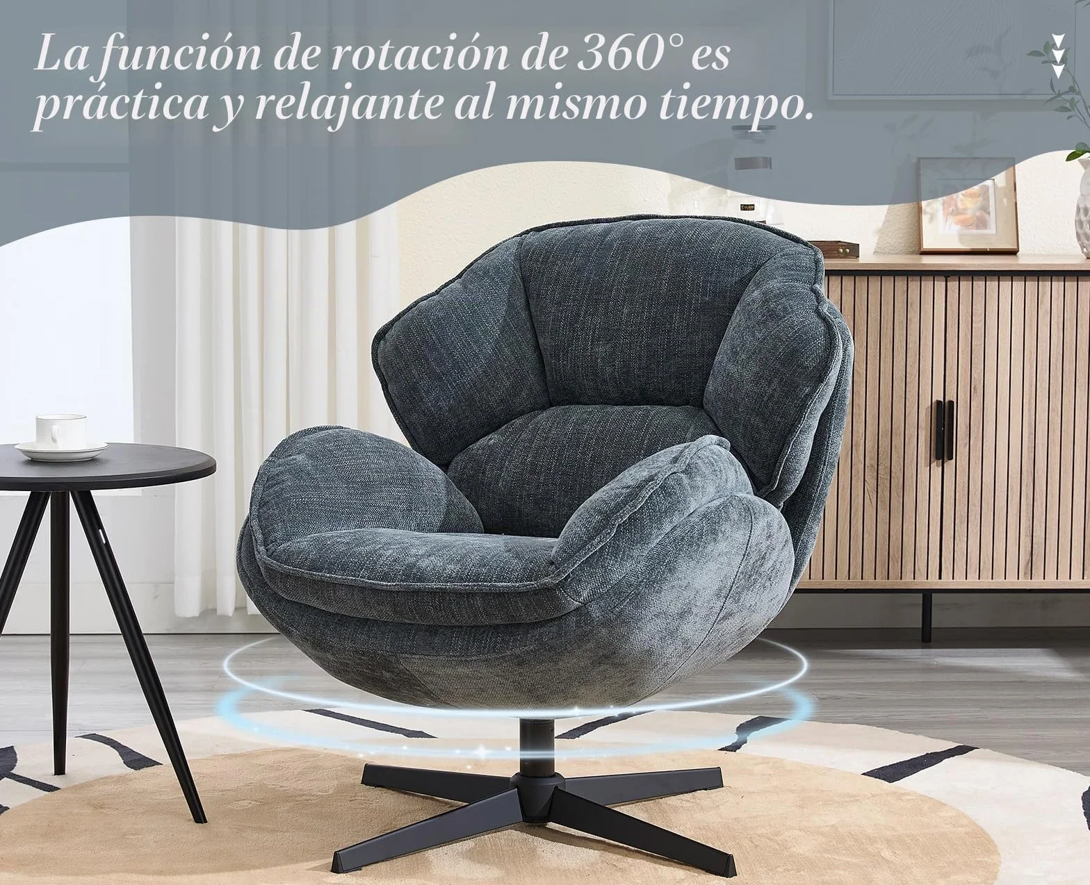 Ya-Home Butacas de Salon con Cojín y Respaldo de Doble Capa, Sillon Individual de Chenille con Reposabrazos, Silla Lectura para Dormitorio/Salon/Oficina, Azul