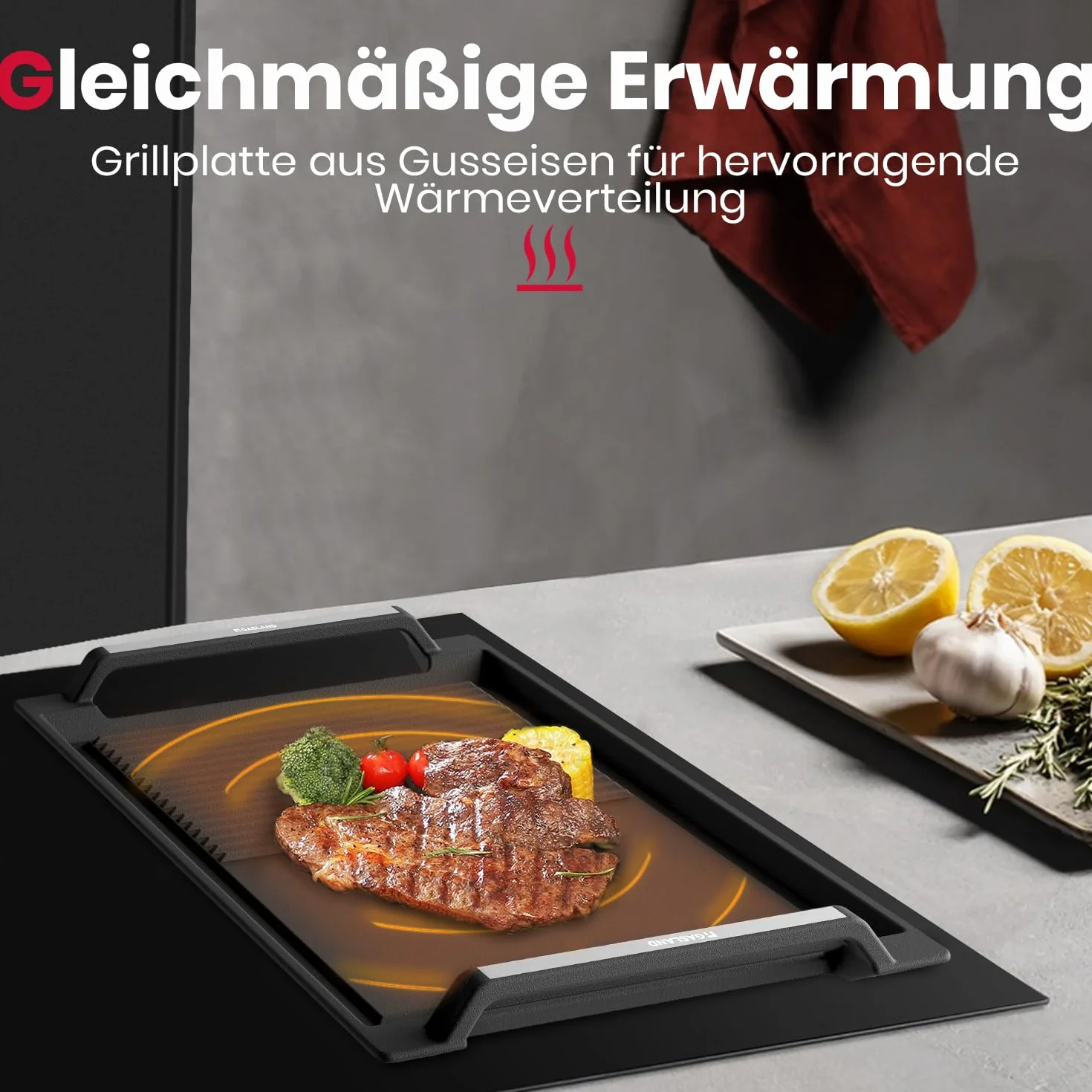 GASLAND IHGD-S23C Plancha para asar con asas laterales, Sartén para placas de inducción, Hierro fundido con revestimiento de teflón: Antiadherente y antioxidante, Accesorios, Bandeja para asar