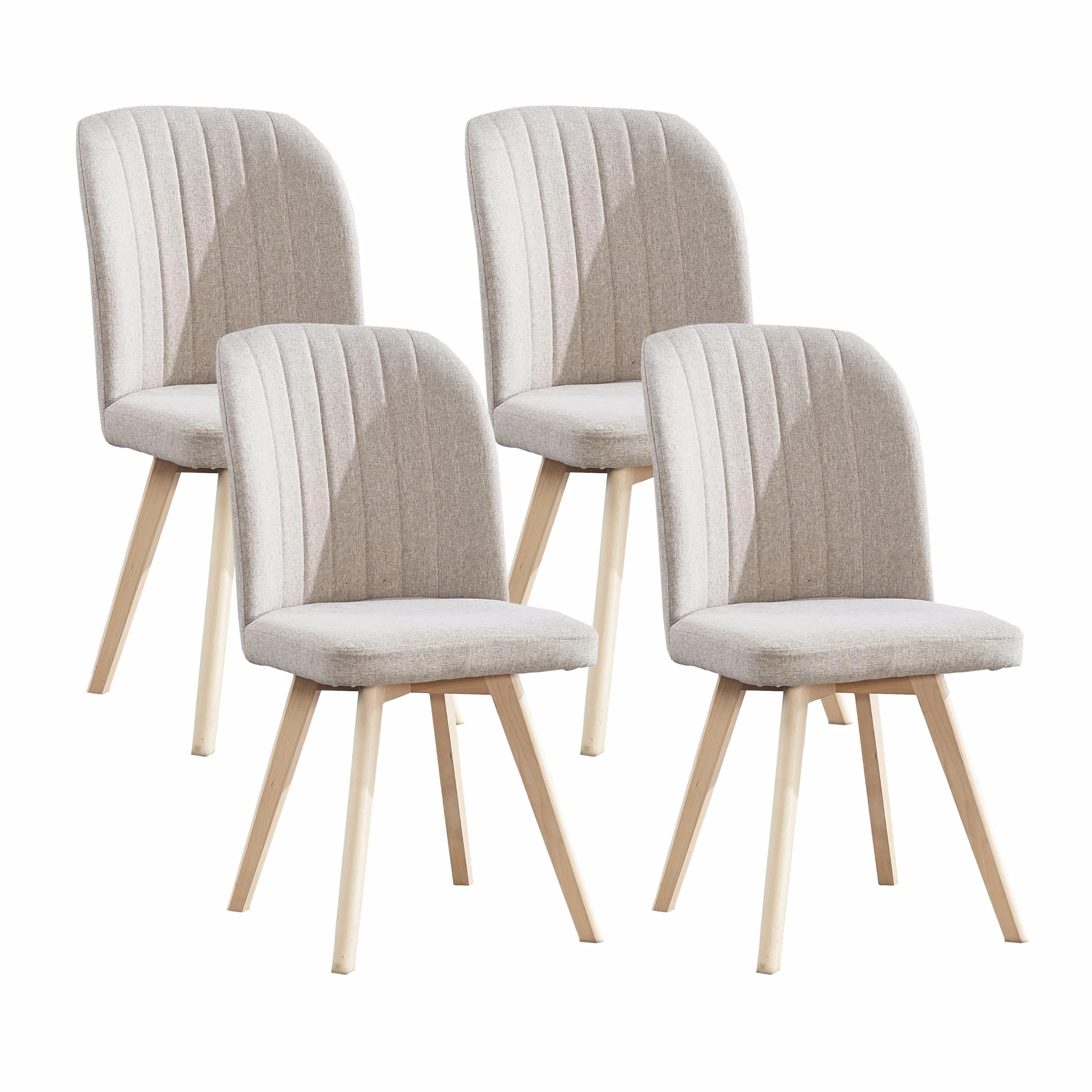 M1C - Pack 4 Sillas Xara, Sillas de Comedor Estilo Moderno, Ergonómicas, Asiento y Respaldo Tapizados, Patas en Madera de Pino (Beige)