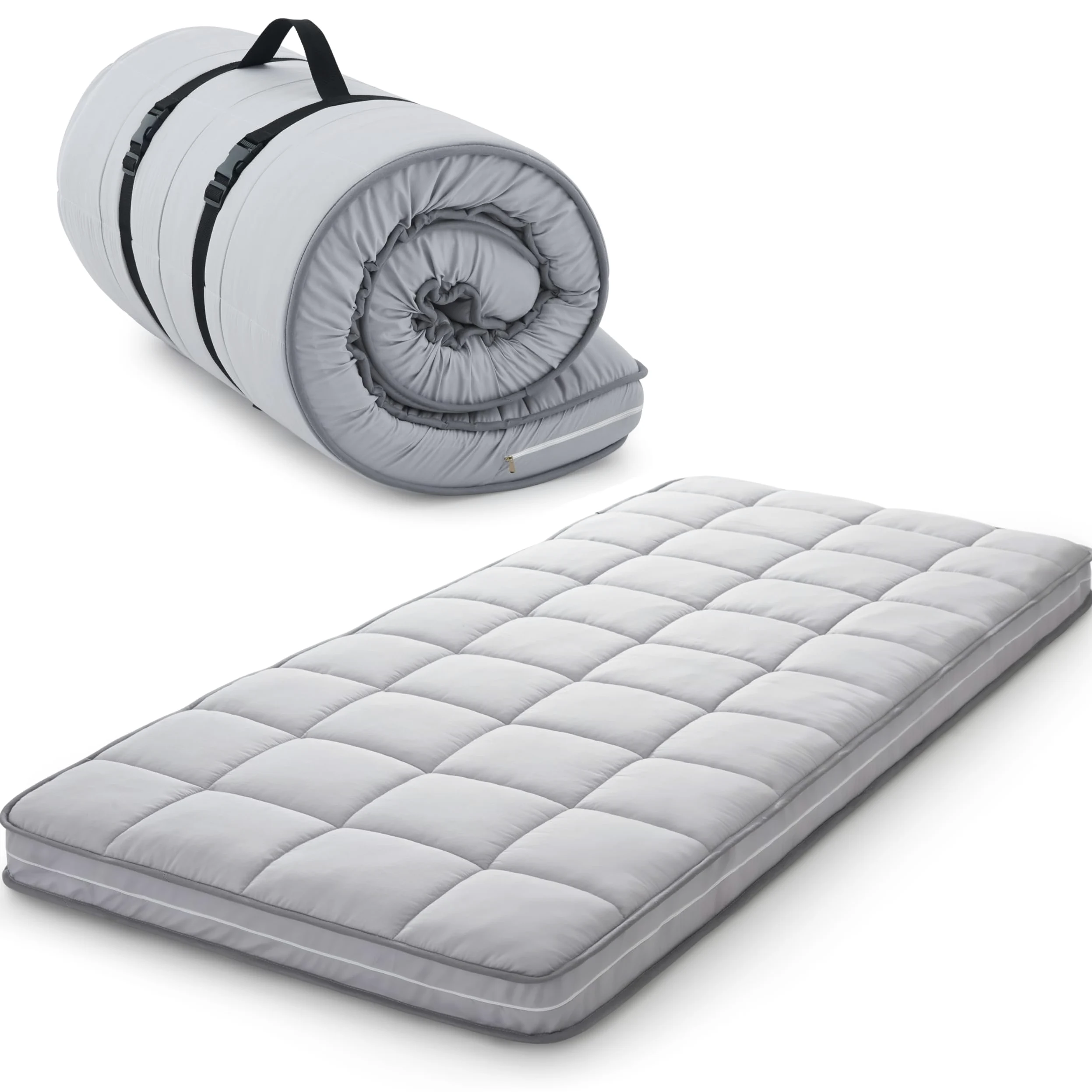 Jamdok Colchón individual enrollable de espuma viscoelástica con infusión de gel, funda lavable a máquina, almohadilla plegable para dormir, portátil (190 x 75 x 10 cm)