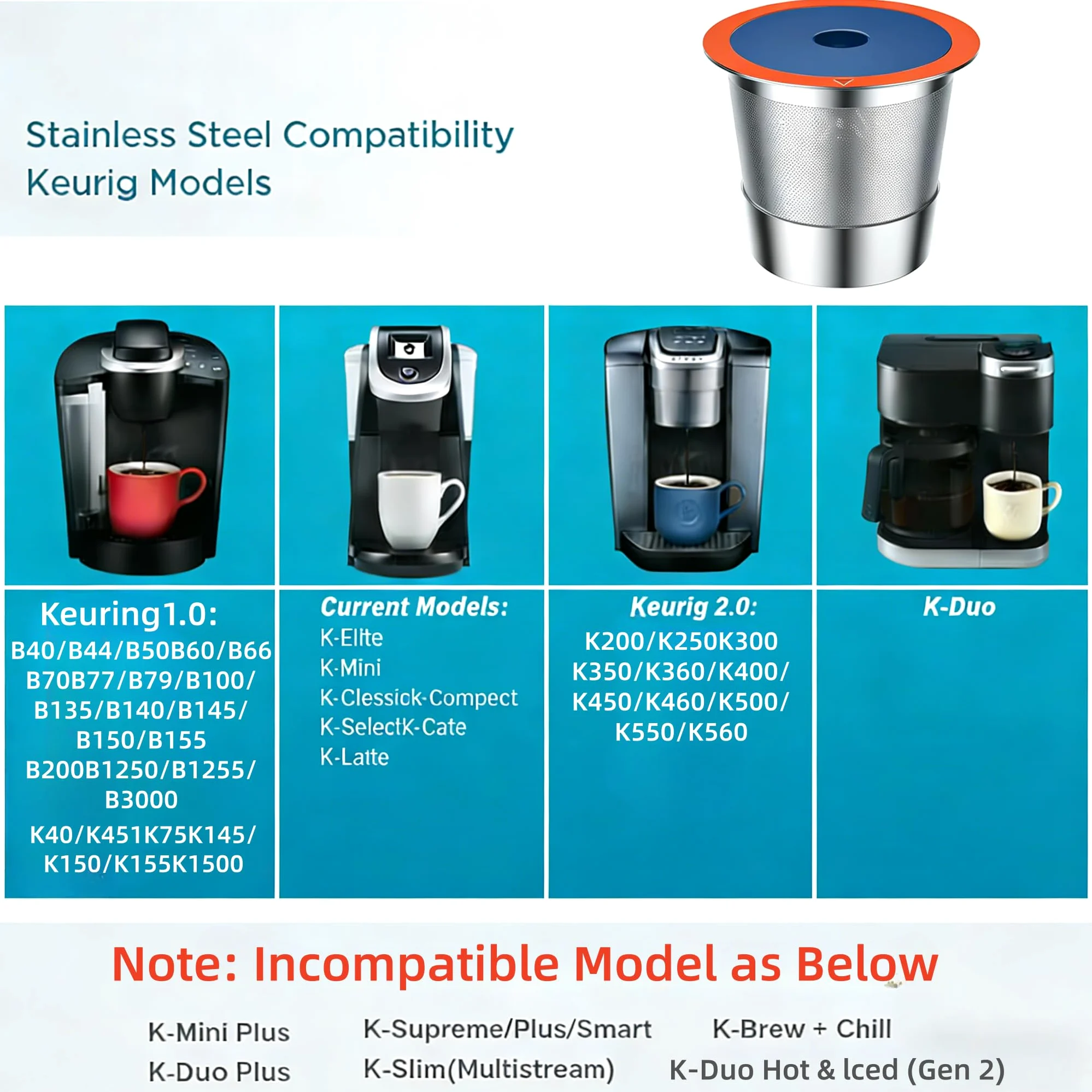 Tazas K reutilizables de acero inoxidable para Keuring 2.0 y 1.0, cápsulas de café reutilizables para cafetera, paquete de 2 tazas K reutilizables con 1 cuchara de café, filtros de café permanentes