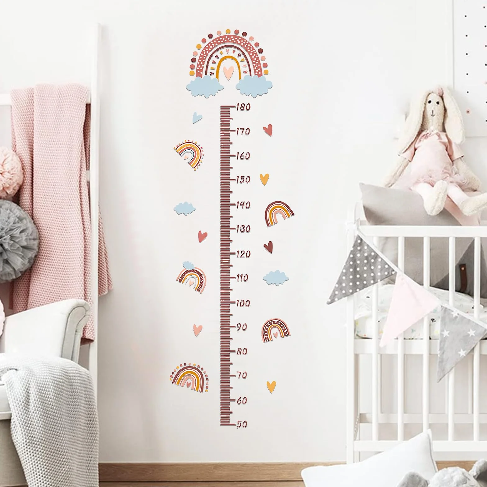 Medidor Niños Pared Tabla Crecimiento YIDM Altura Impermeable Autoadhesivo Infantil Decorar Dormitorio (Arcoíris)