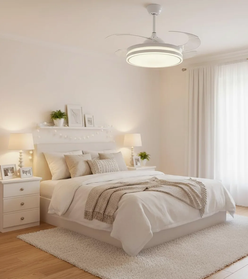 BEL AIR HOME - Ventilador de Techo ASGARD - Motor DC Silencioso - Aspas Desplegables 108CM - Luz LED 36W 3 Temperaturas - Mando a Distancia - Modo Invierno - Blanco (XL BLANCO)