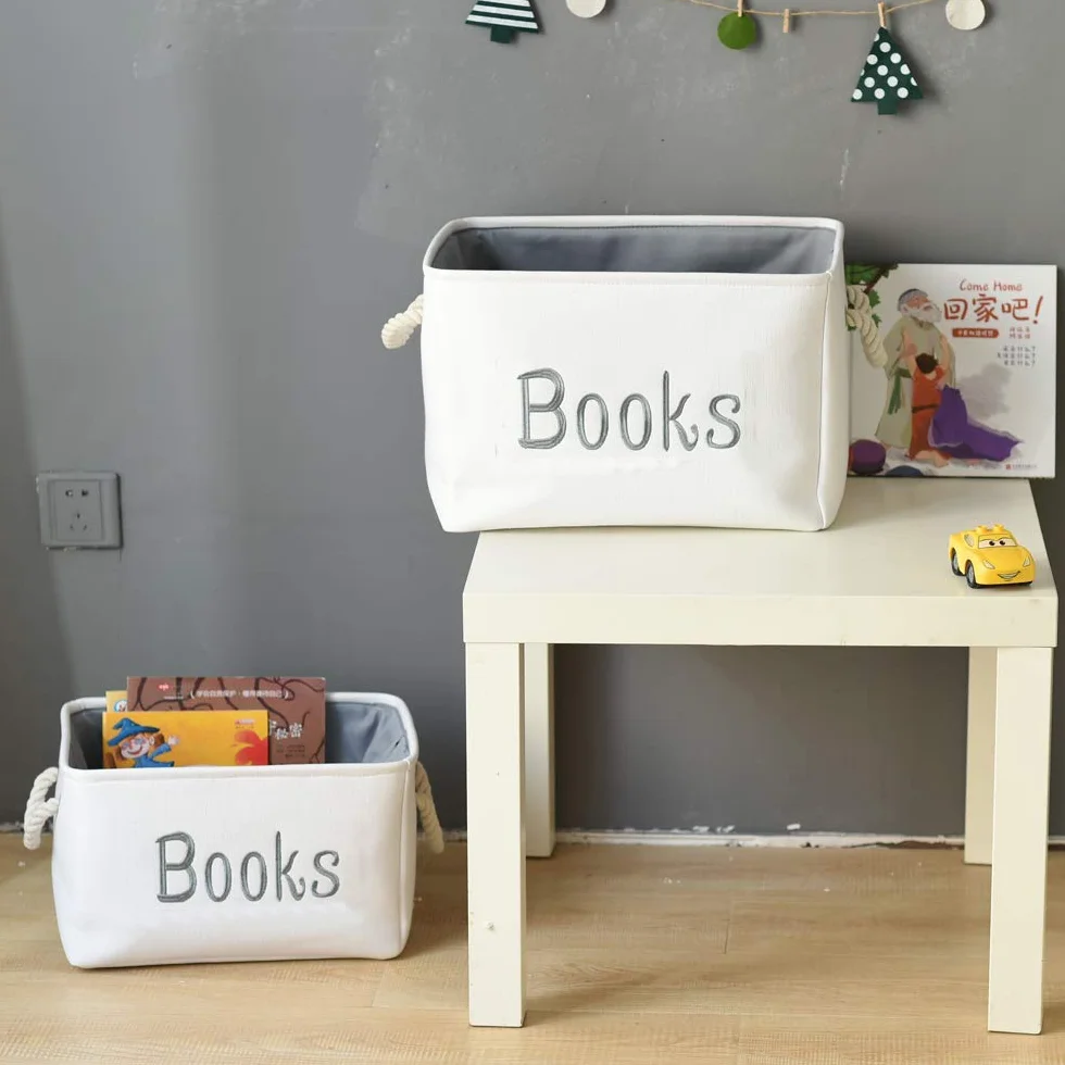 Cesta de Libros para Niños, Organizador de Almacenamiento Plegable con Cierre de Cordón