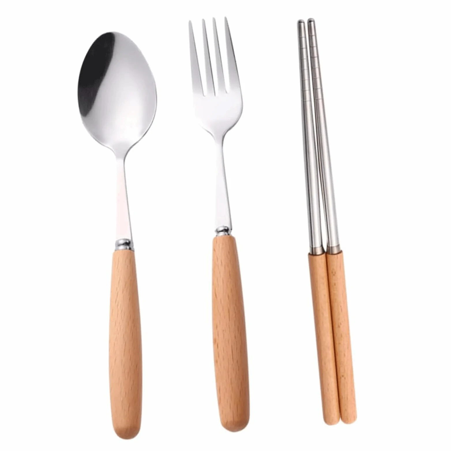 Juego De 3 Tenedores De Cena, Cubiertos De Acero Inoxidable, Cuchillo, Tenedor, Cuchara, Mango De Madera, Juego De Cubiertos para Cocina Y Postre,
