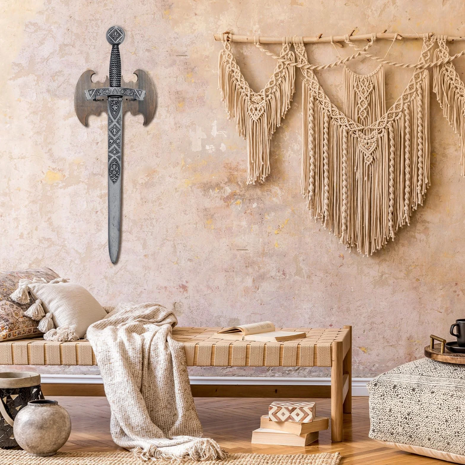 Soporte Katana Pared 29.5×21 cm Pino Colgar Espadas Hachas Armas