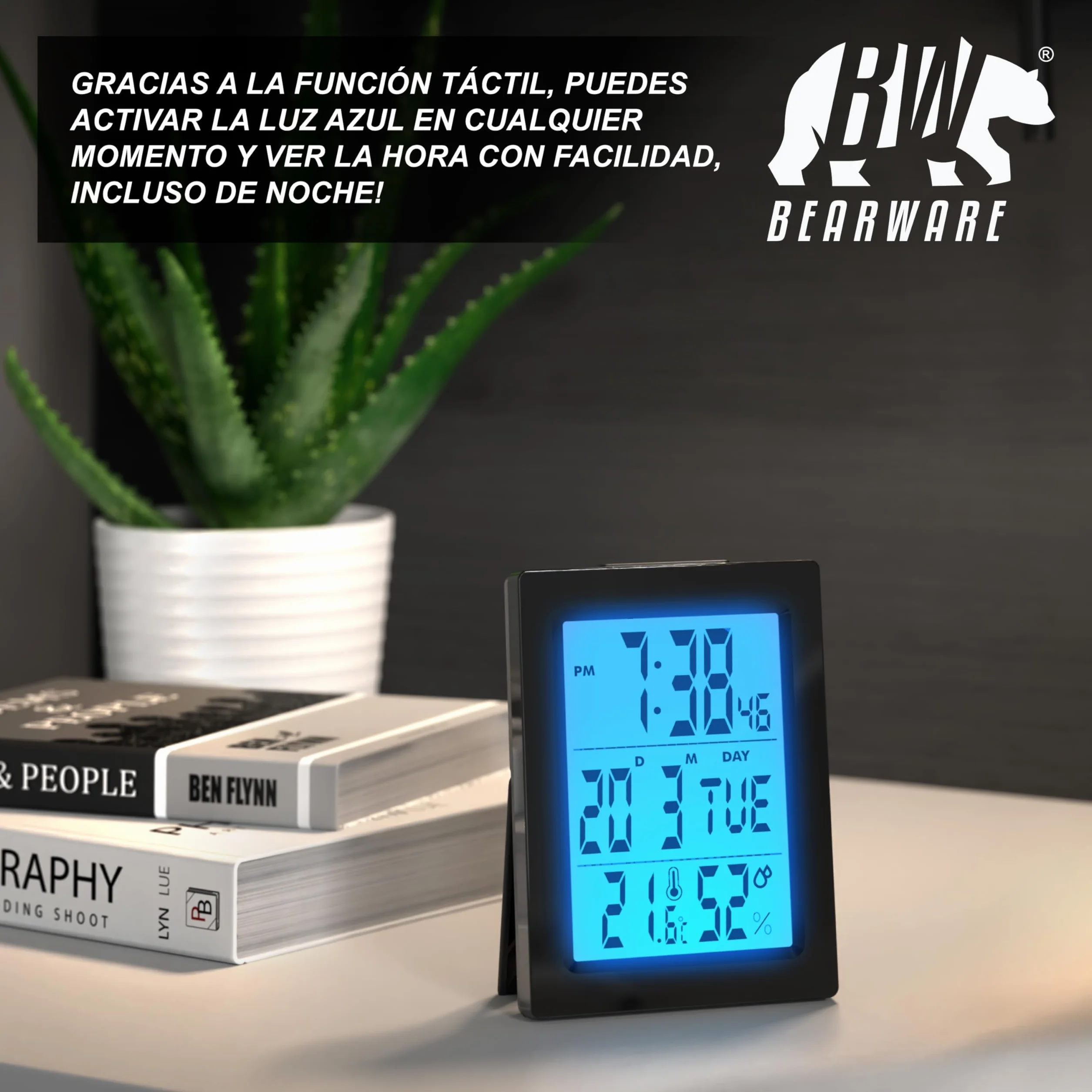 Reloj Despertador Digital con 9 cm Pantalla LED de Temperatura Humedad Fecha y día, Alarm Cloc Snooze Termómetro Formato 12/24 horas, Reloj digital de Mesa de Viaje para Sala de Oficinas Familiares