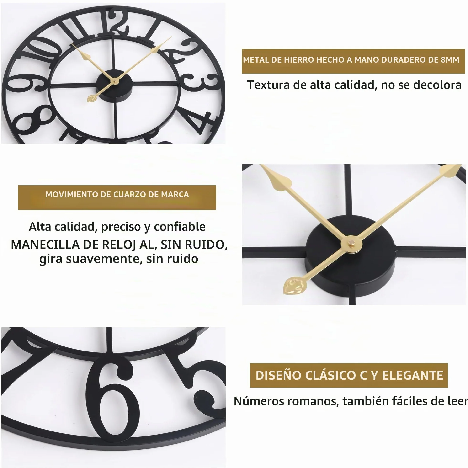 Reloj De Pared De Diseño Moderno Y Vintage, Silencioso Sin Tic-TAC, Reloj De Pared Grande Salón, Disponible En 40 cm, 47 cm, 60 cm, 80 cm, 100 cm, Ideal para Ideal para Salon Cocina Oficina