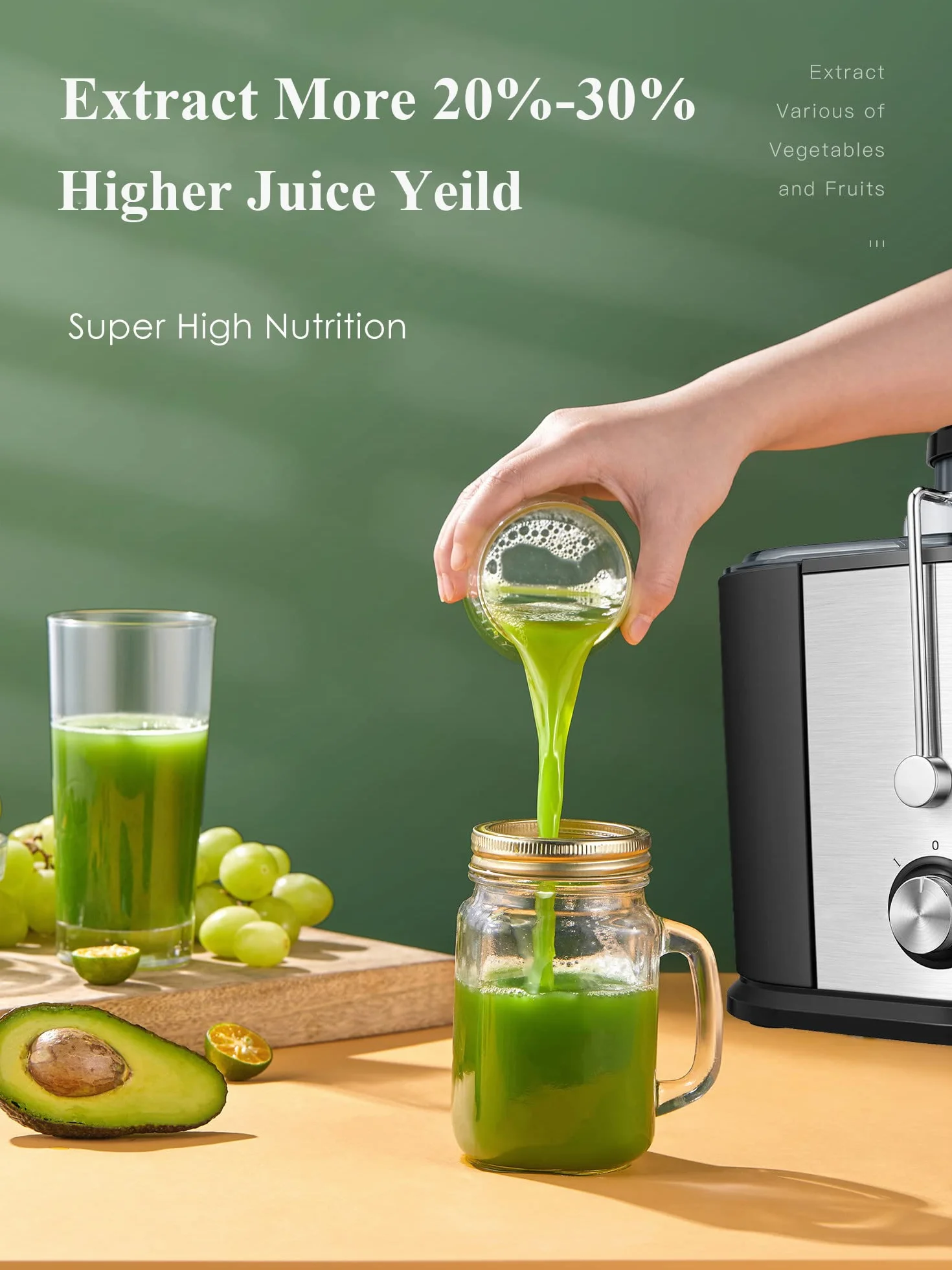 JUILIST Licuadoras Para Verduras y Frutas, 600W Licuadora de Acero Inoxidable, Diseño Nongoteo, Fácil de Limpiar, 2 Modos de Velocidad, 65MM de Boca Ancha, Pies Nondeslizantes