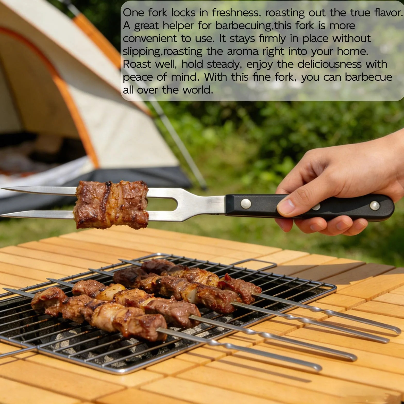 Tenedor de carne, tenedor para asar de 27 cm, con mango largo, adecuado para barbacoa, cerdo, pollo, carne de res, verduras