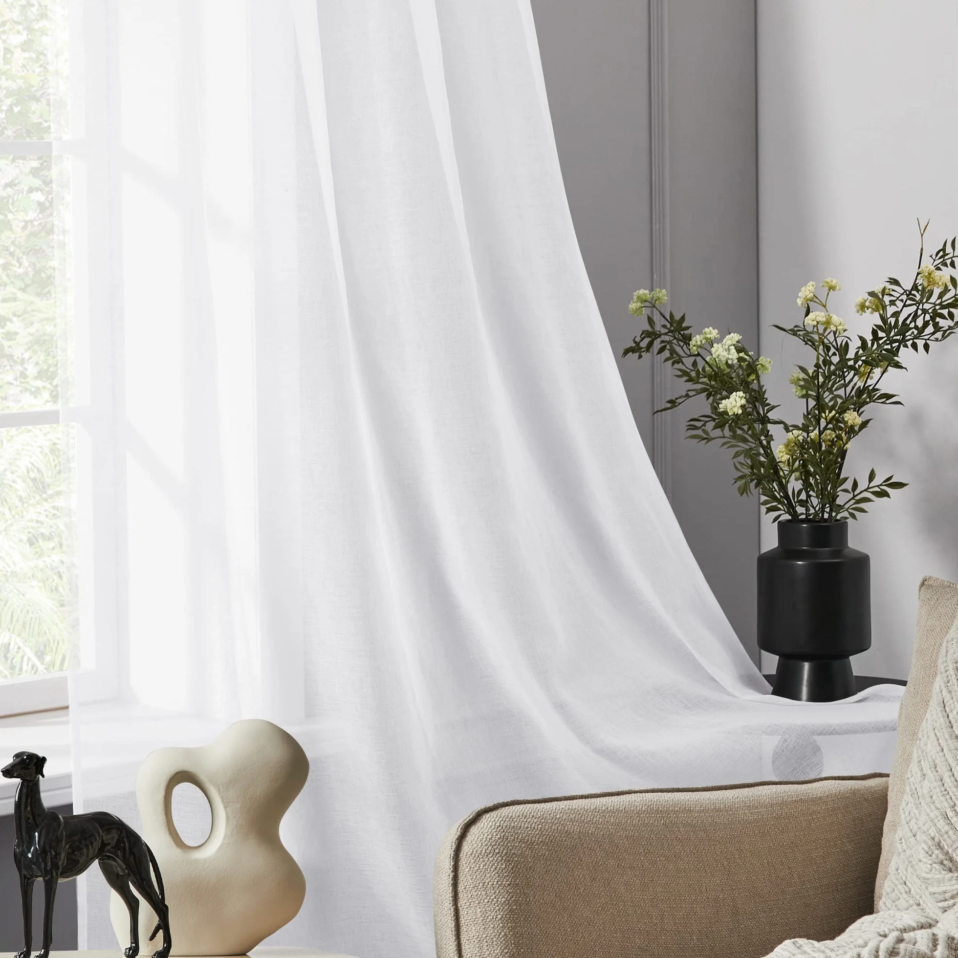 Deconovo Visillos Cortinas Traslúsidos Blancos Sheer Voile Gasa 2 Paneles 140 x 245 cm