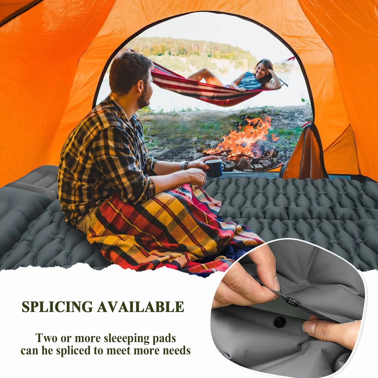 MOYKSRR Colchon Hinchable 10 cm Espesor Inflable Camping Autohinchable con Almohada y Bomba de Pie