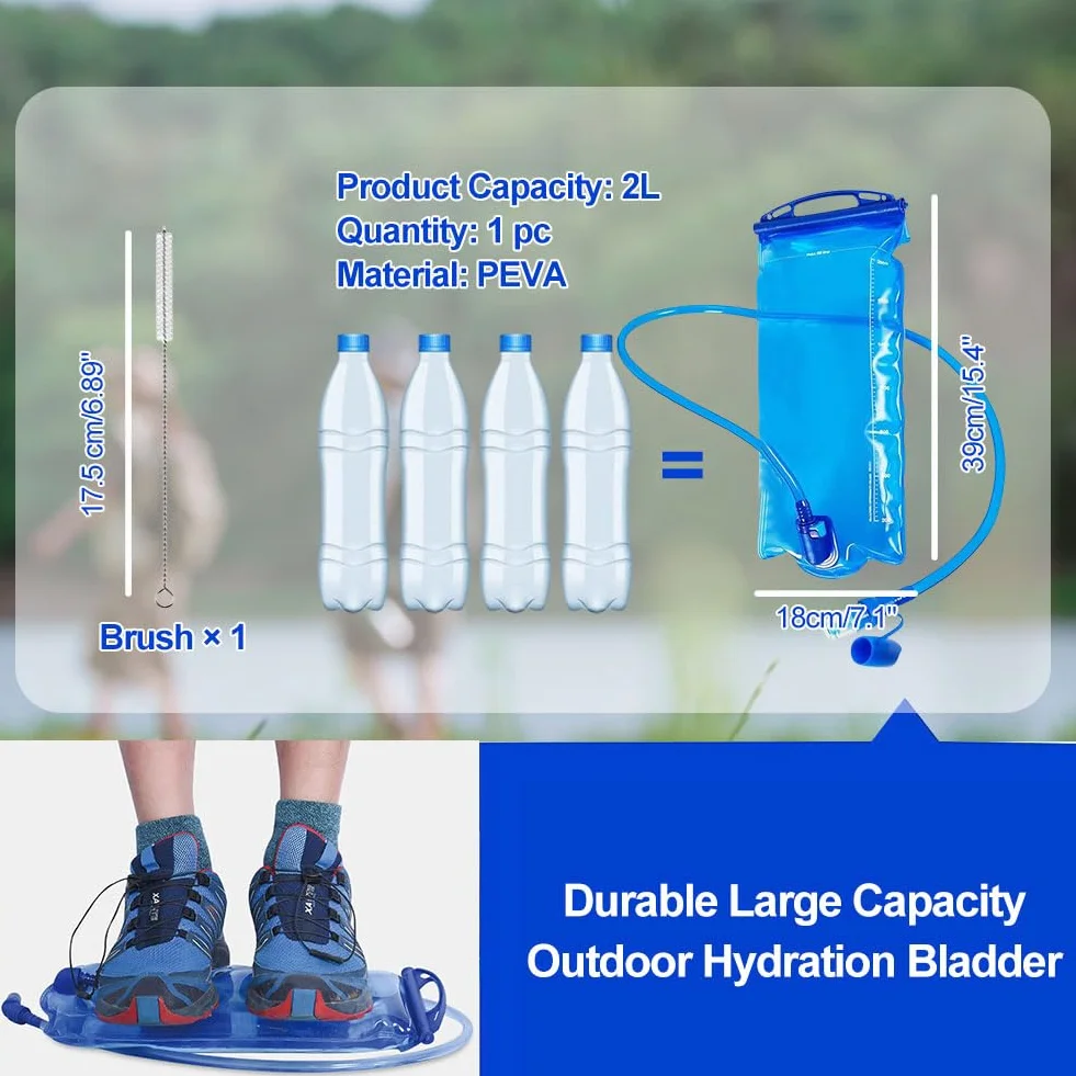 2L Bolsa de Hidratación, Soft Reservoir, Bolsa de Agua, Depósito de Agua a Prueba de Fugas para, Ideal para Ciclismo, Senderismo, Carrera, Camping y Escalada