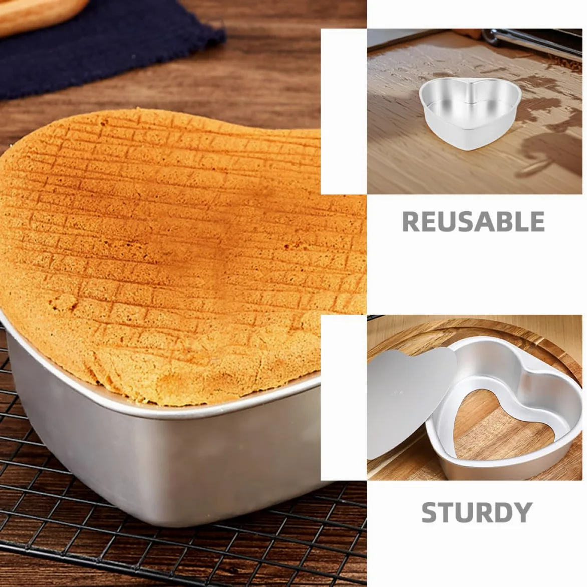 Amosfun Moldes para Hornear en Forma de Corazón de Aluminio 18 Cm con Fondo Desmontable 2 Piezas para Pasteles, Tartas y Brownies, Aptos para Horno y Eventos Obsequios