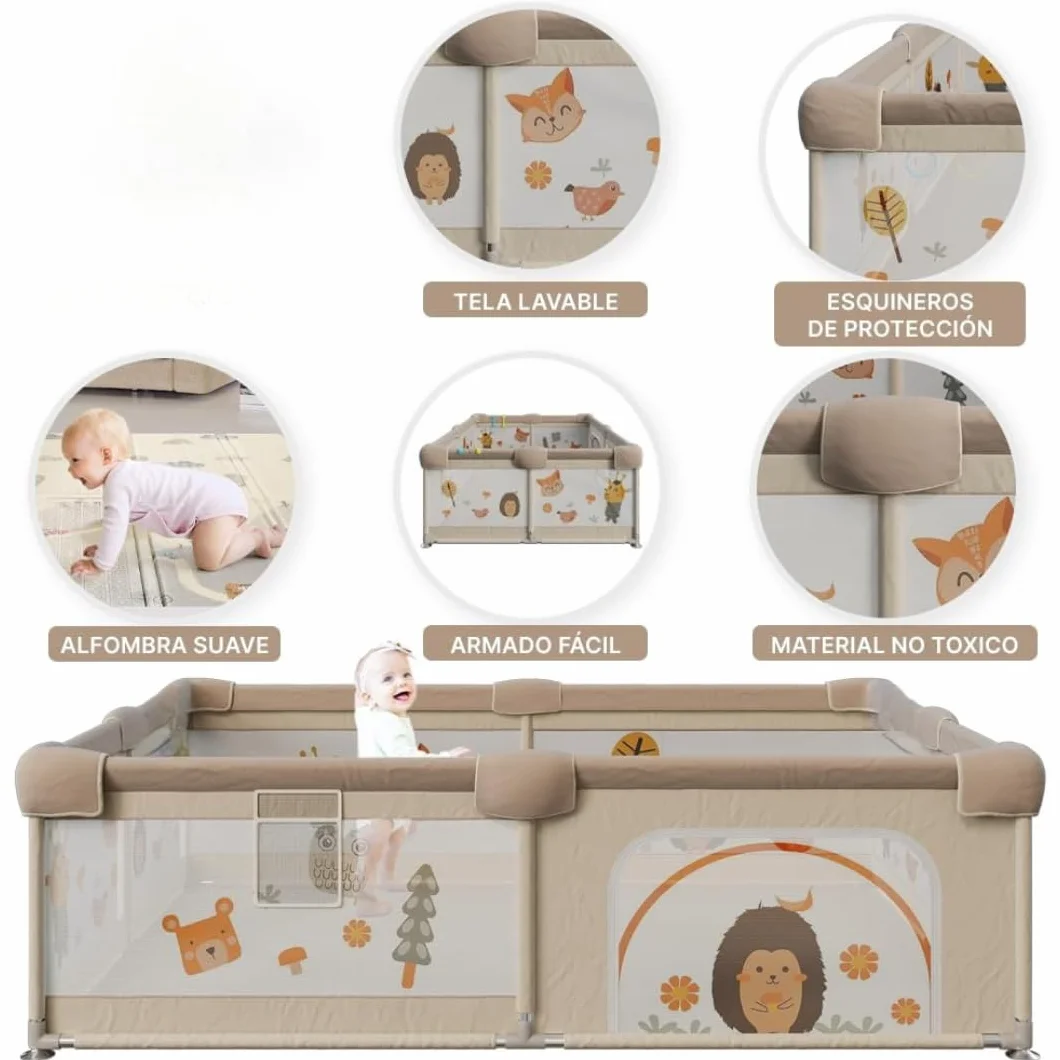 Parque Infantil Bebe del Bosque 120x120 - Corralito Bebe con Malla de Animales Transpirable Alfombra Acolchada +60 BOLAS - Corral Plegable Baby ANTIDESLIZANTE