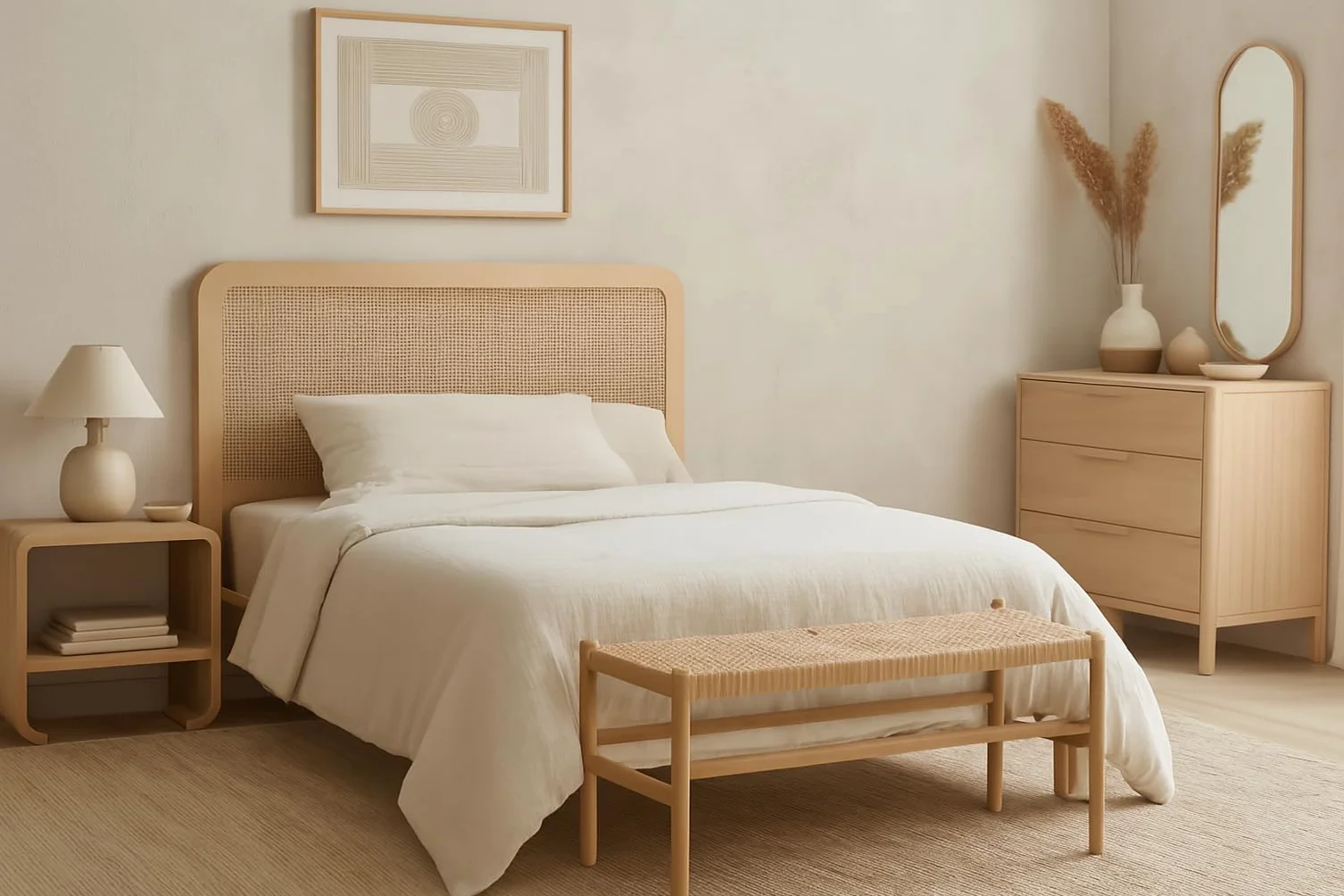 Cabecero EUME (Ratán) | Cama de 150 | Pino | Crudo Sin Pintar