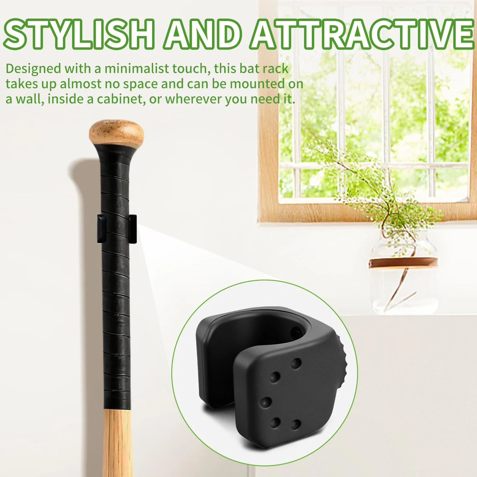 Soporte para bate de béisbol de madera – Soporte de pared para 30-36 mm con sujeción flexible
