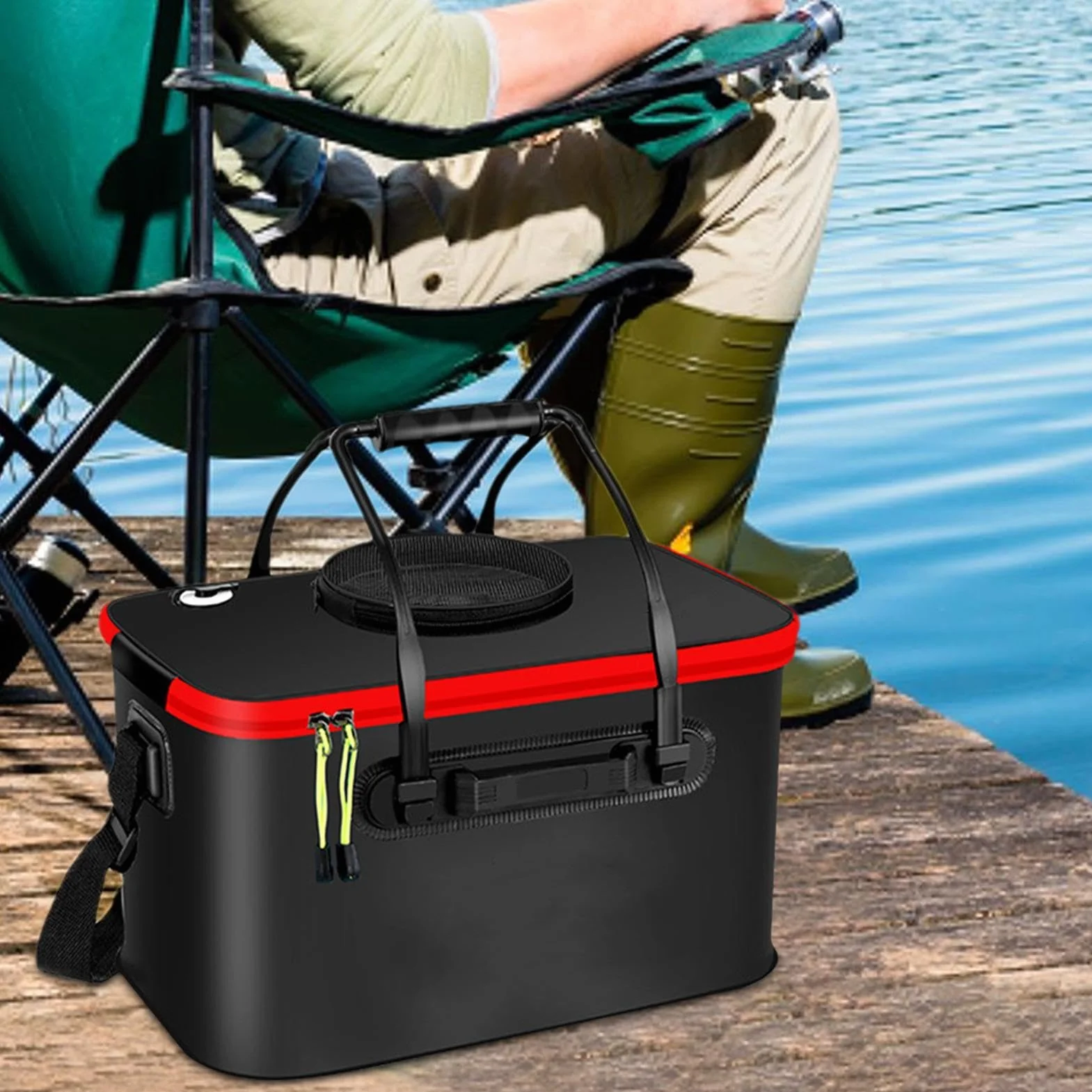 Cubo de Pesca Plegable EVA Contenedor de Cebo a Prueba de Fugas para Jardinería y Camping