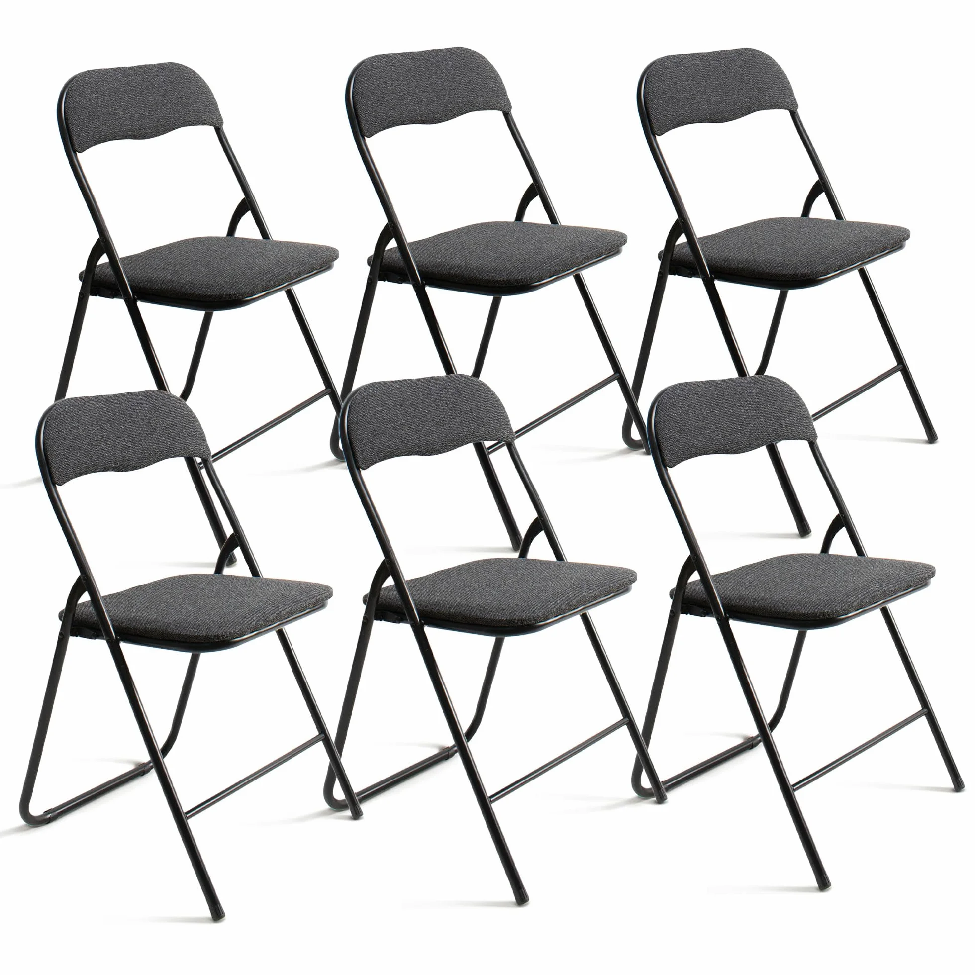 THE SECRET HOME─ Pack de 2, 4 y 6 Sillas Plegables Acolchadas de Metal y Poliéster─ Asiento Auxiliar para el Hogar─ 44x48x78 cm (6, Negro)