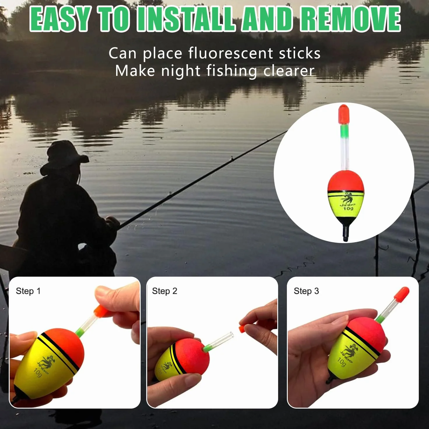 MagiSel Flotadores de Pesca EVA 10g Bobber para Pesca Nocturna Lucio Perca