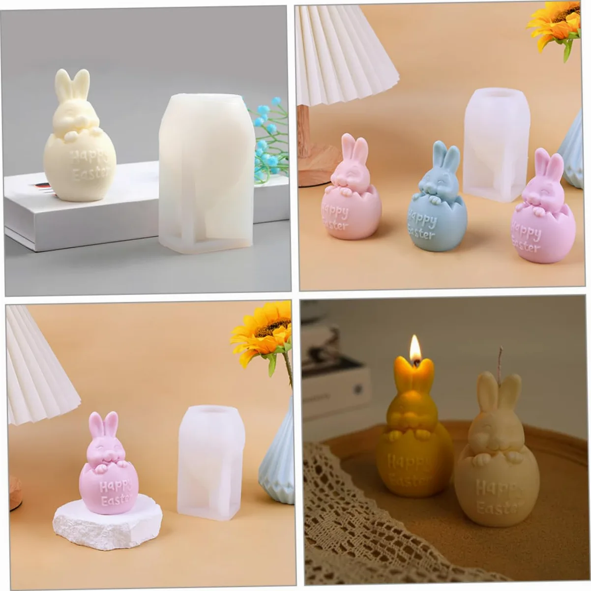 SHINEOFI 3piezas Molde De Silicona Para Velas De Pascua Forma De Conejo Para Manualidades y Creativos Moldes Reutilizables Para Velas Aromáticas
